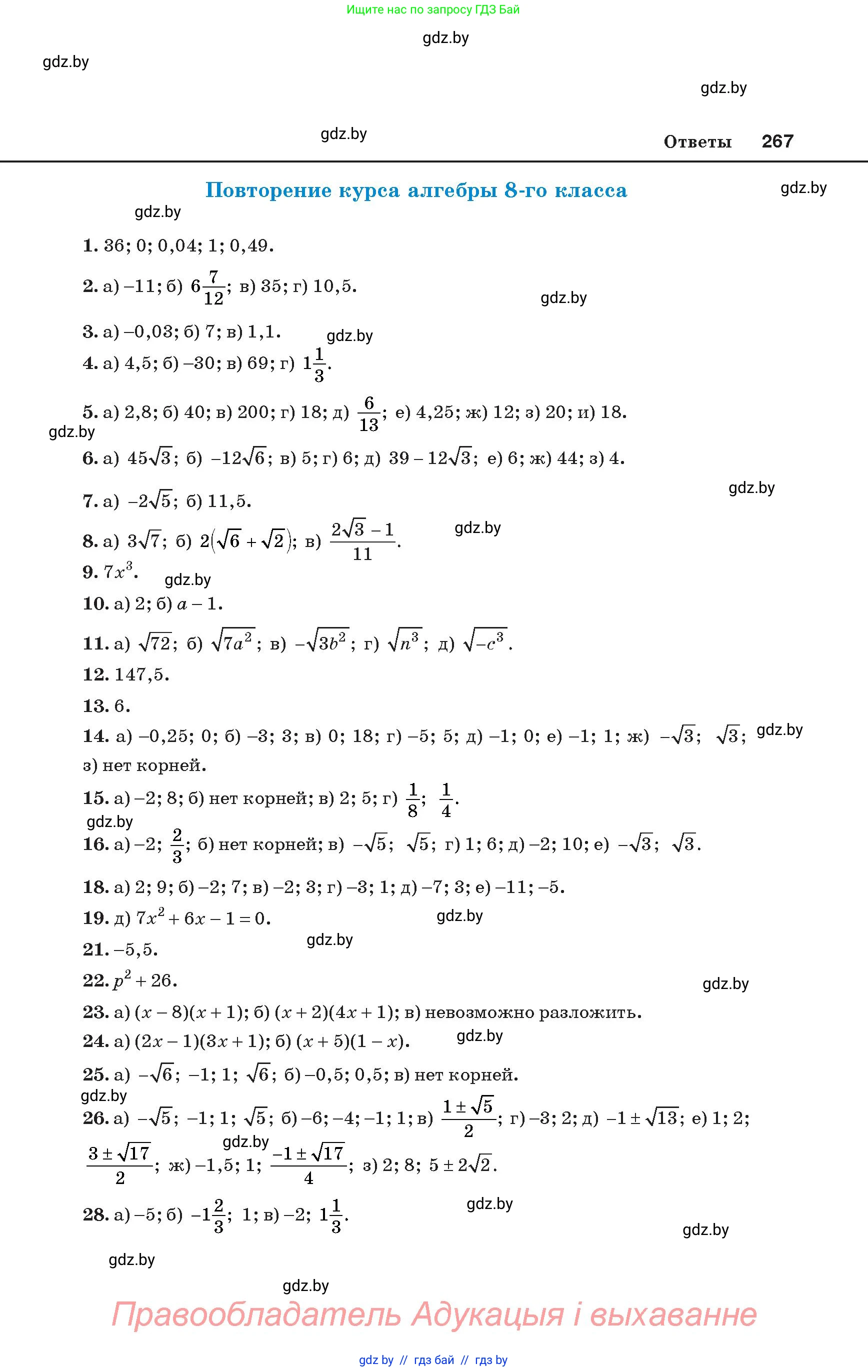 Алгебра, 8 класс Учебник, авторы: Арефьева Ирина Глебовна, Пирютко Ольга Николаевна, издательство Адукацыя i выхаванне, Минск, 2024, бирюзового цвета, страница 267