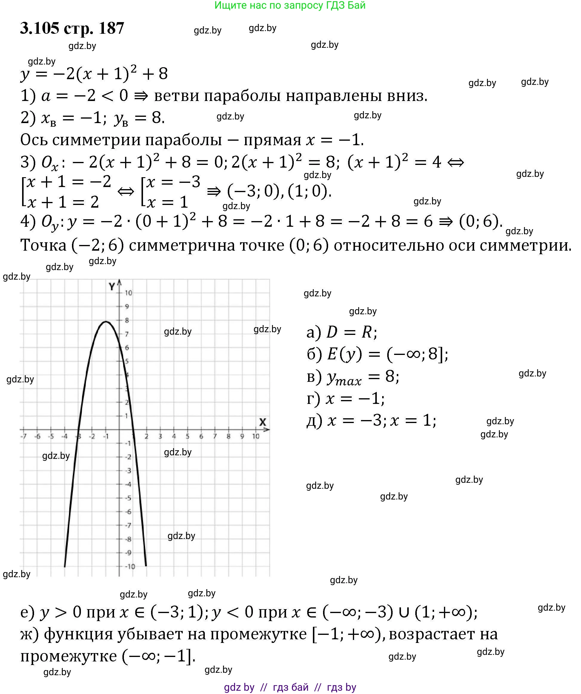 Алгебра, 8 класс Учебник, авторы: Арефьева Ирина Глебовна, Пирютко Ольга Николаевна, издательство Адукацыя i выхаванне, Минск, 2024, бирюзового цвета, страница 187, номер 3.105, Решение