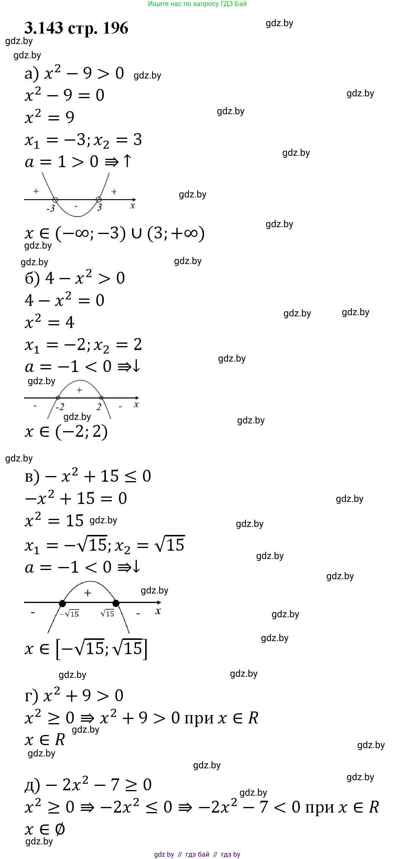 Алгебра, 8 класс Учебник, авторы: Арефьева Ирина Глебовна, Пирютко Ольга Николаевна, издательство Адукацыя i выхаванне, Минск, 2024, бирюзового цвета, страница 196, номер 3.143, Решение