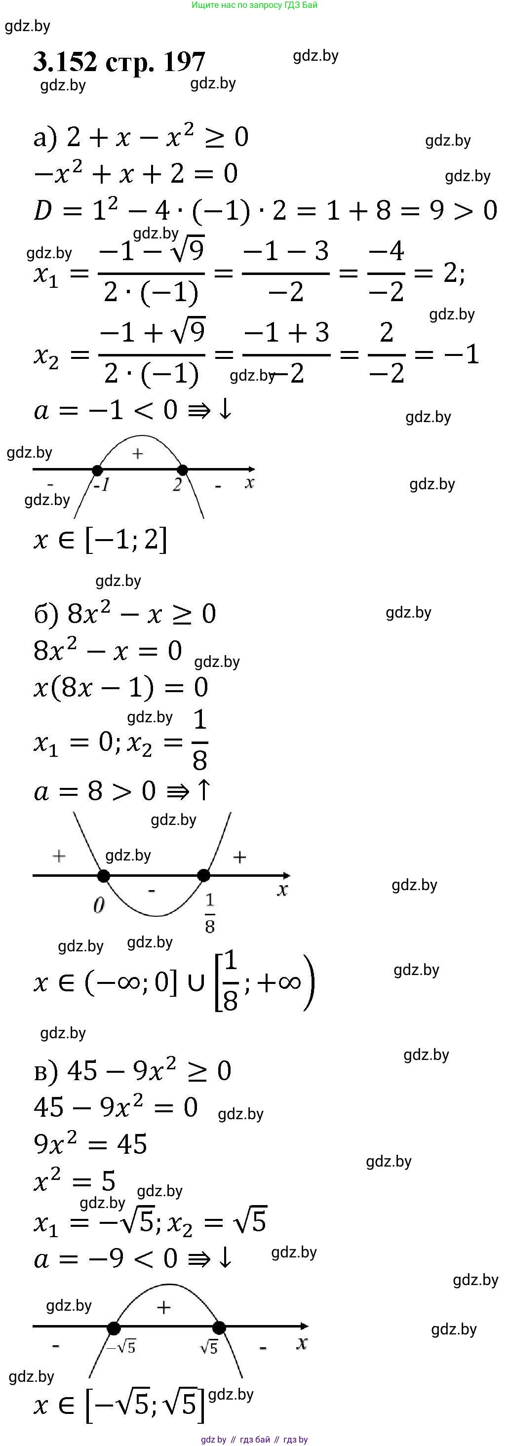 Алгебра, 8 класс Учебник, авторы: Арефьева Ирина Глебовна, Пирютко Ольга Николаевна, издательство Адукацыя i выхаванне, Минск, 2024, бирюзового цвета, страница 197, номер 3.152, Решение