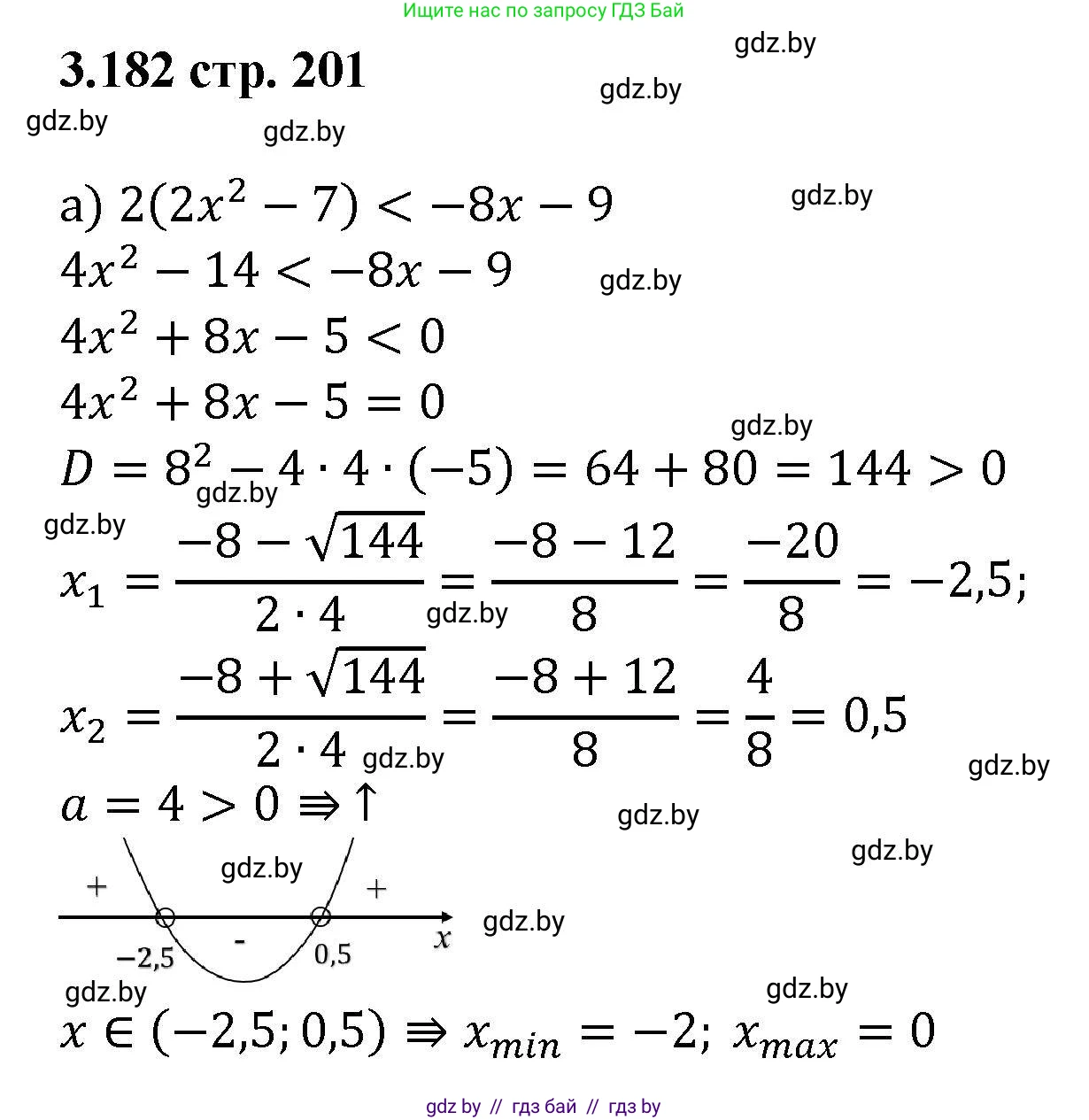 Алгебра, 8 класс Учебник, авторы: Арефьева Ирина Глебовна, Пирютко Ольга Николаевна, издательство Адукацыя i выхаванне, Минск, 2024, бирюзового цвета, страница 201, номер 3.182, Решение