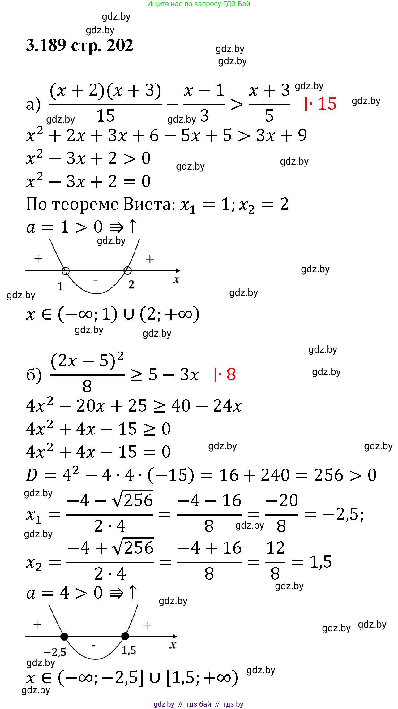 Алгебра, 8 класс Учебник, авторы: Арефьева Ирина Глебовна, Пирютко Ольга Николаевна, издательство Адукацыя i выхаванне, Минск, 2024, бирюзового цвета, страница 202, номер 3.189, Решение