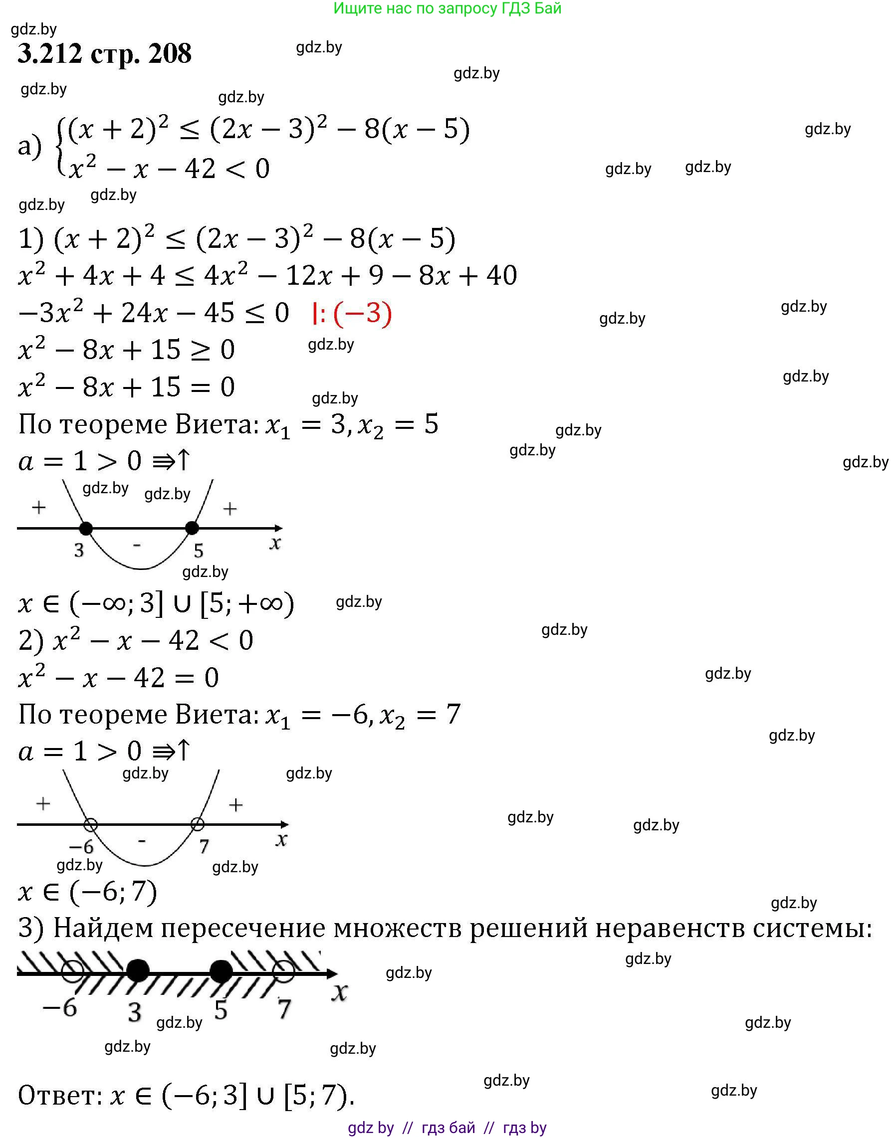 Алгебра, 8 класс Учебник, авторы: Арефьева Ирина Глебовна, Пирютко Ольга Николаевна, издательство Адукацыя i выхаванне, Минск, 2024, бирюзового цвета, страница 208, номер 3.212, Решение