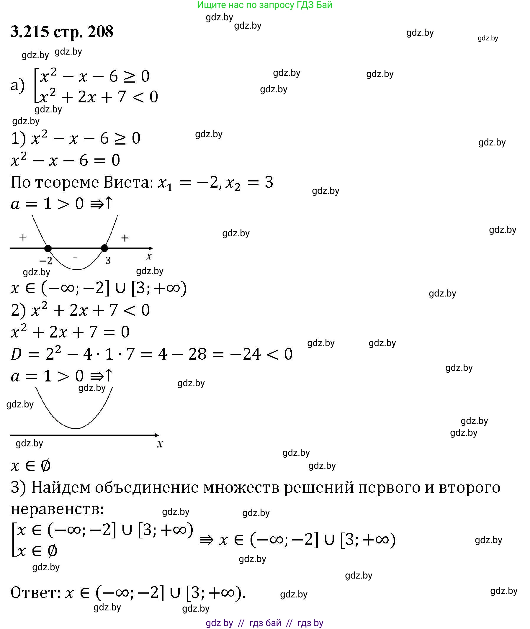 Алгебра, 8 класс Учебник, авторы: Арефьева Ирина Глебовна, Пирютко Ольга Николаевна, издательство Адукацыя i выхаванне, Минск, 2024, бирюзового цвета, страница 208, номер 3.215, Решение