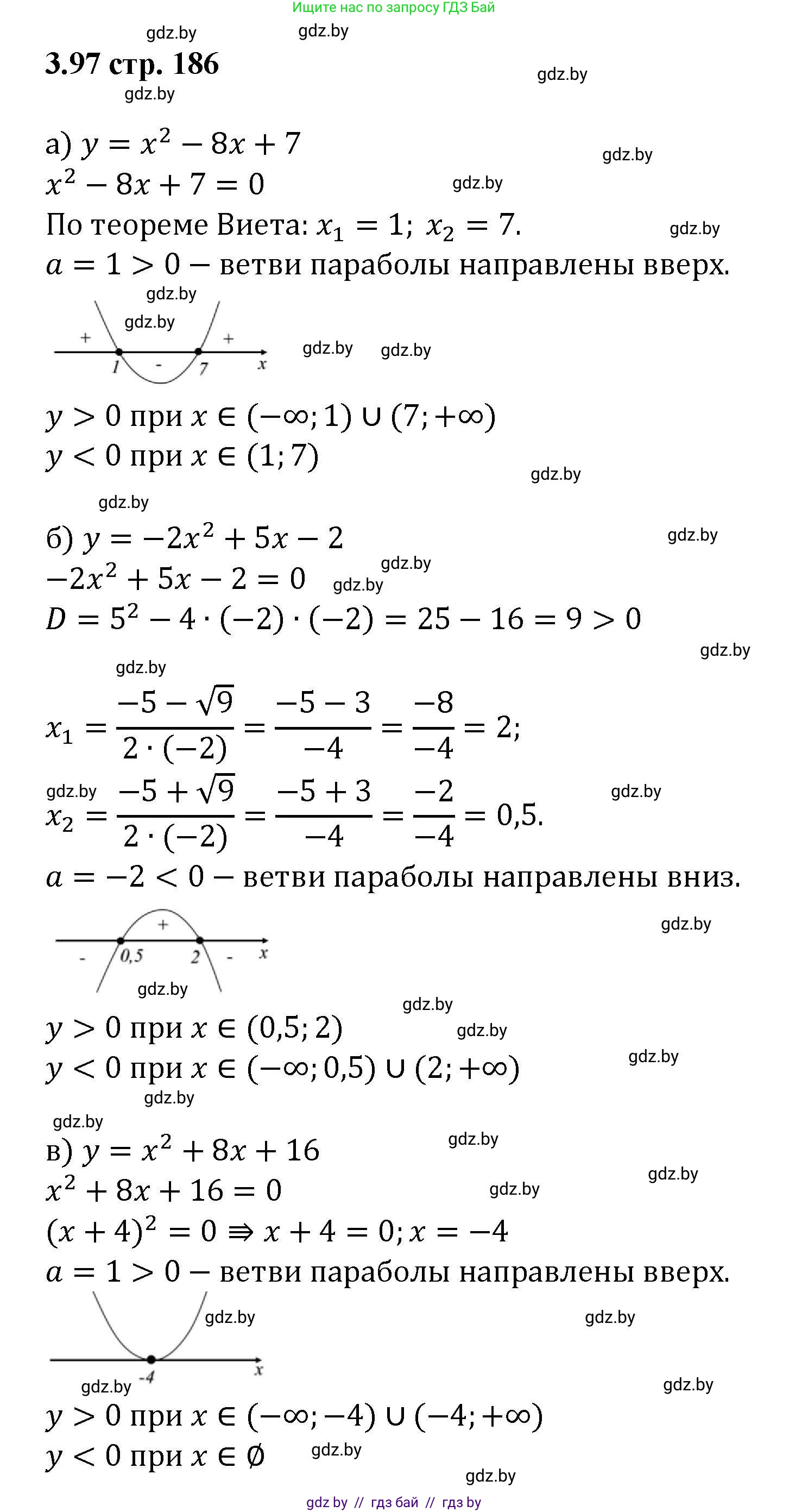 Алгебра, 8 класс Учебник, авторы: Арефьева Ирина Глебовна, Пирютко Ольга Николаевна, издательство Адукацыя i выхаванне, Минск, 2024, бирюзового цвета, страница 186, номер 3.97, Решение