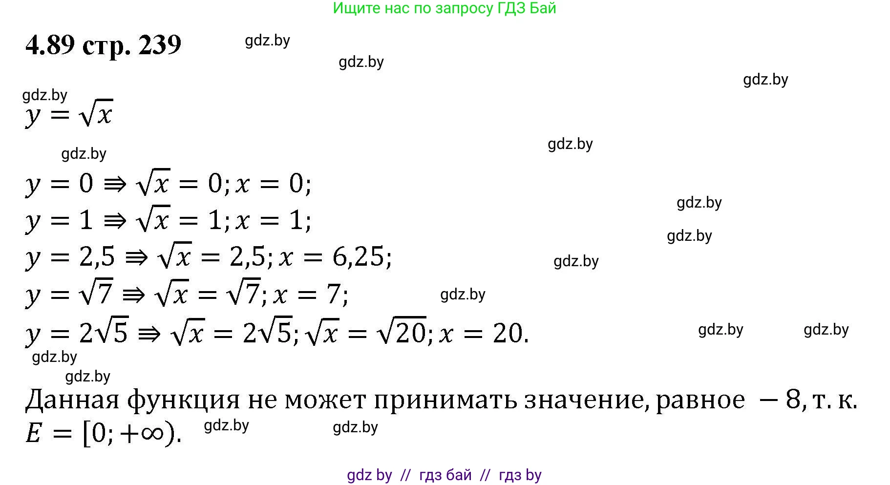 Алгебра, 8 класс Учебник, авторы: Арефьева Ирина Глебовна, Пирютко Ольга Николаевна, издательство Адукацыя i выхаванне, Минск, 2024, бирюзового цвета, страница 239, номер 4.89, Решение