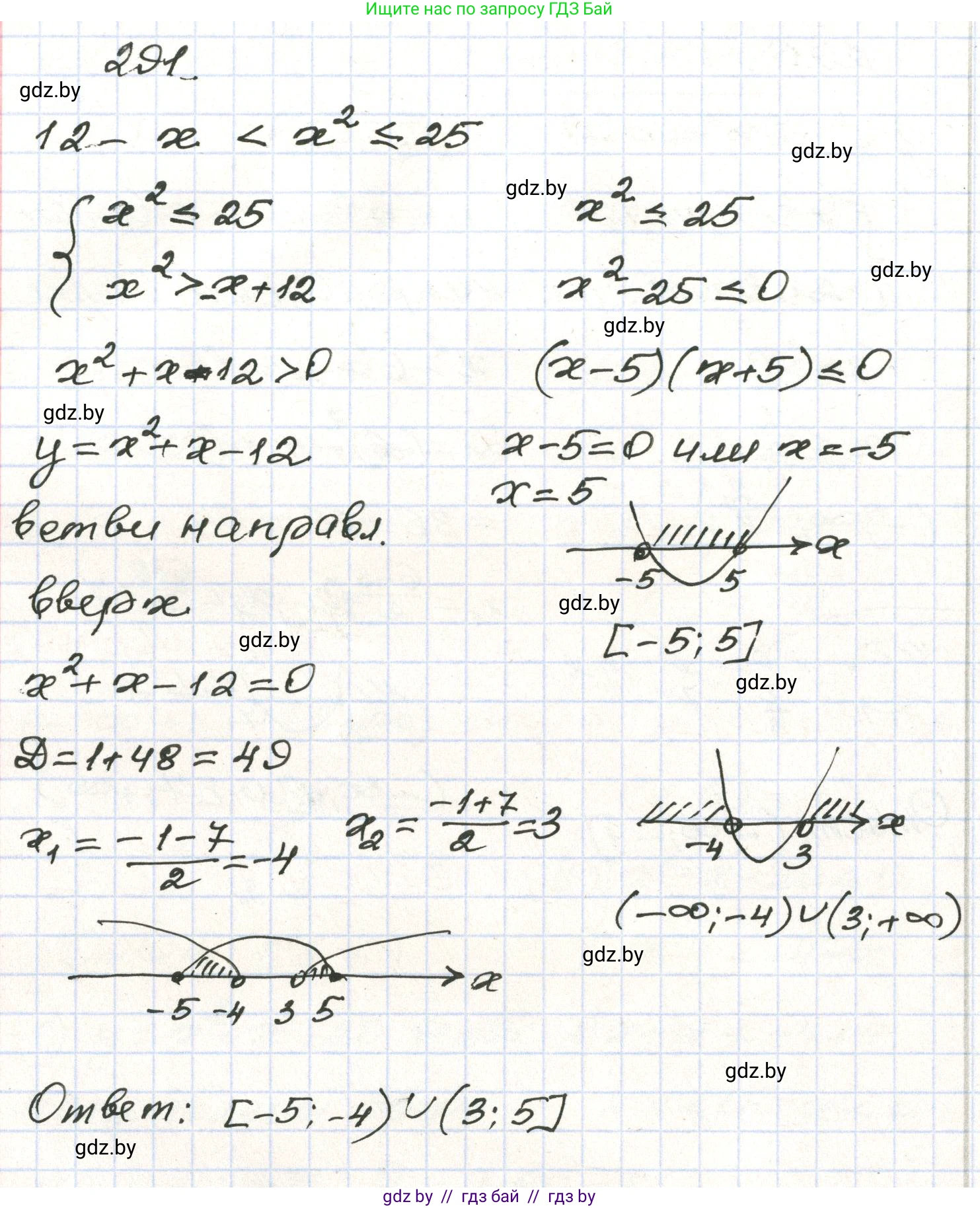 Алгебра, 9 класс Учебник, авторы: Арефьева Ирина Глебовна, Пирютко Ольга Николаевна, издательство Народная асвета, Минск, 2019, голубого цвета, страница 297, номер 291, Решение