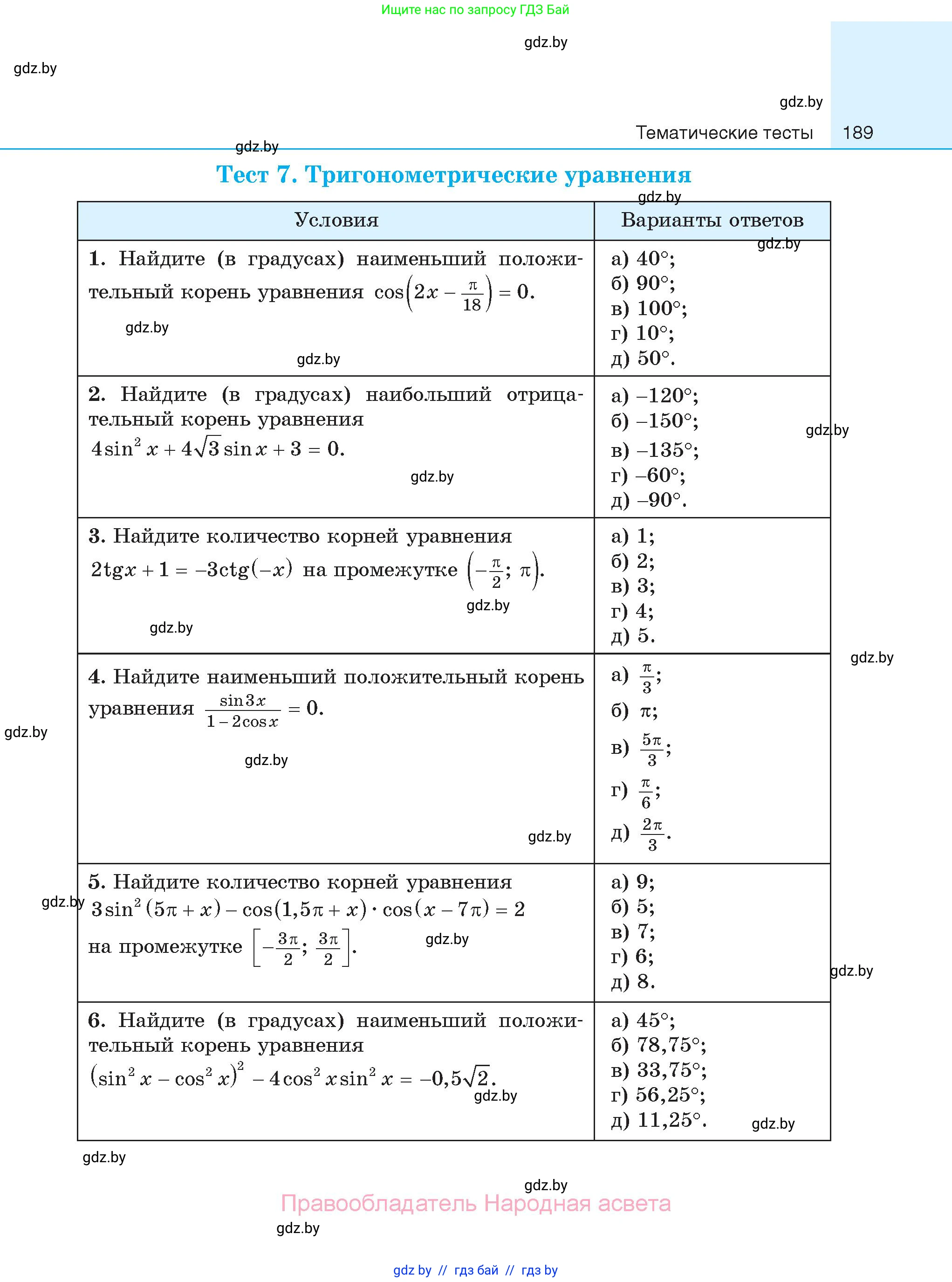 Алгебра, 11 класс Сборник задач, авторы: Арефьева Ирина Глебовна, Пирютко Ольга Николаевна, издательство Народная асвета, Минск, 2020, белого цвета, страница 189