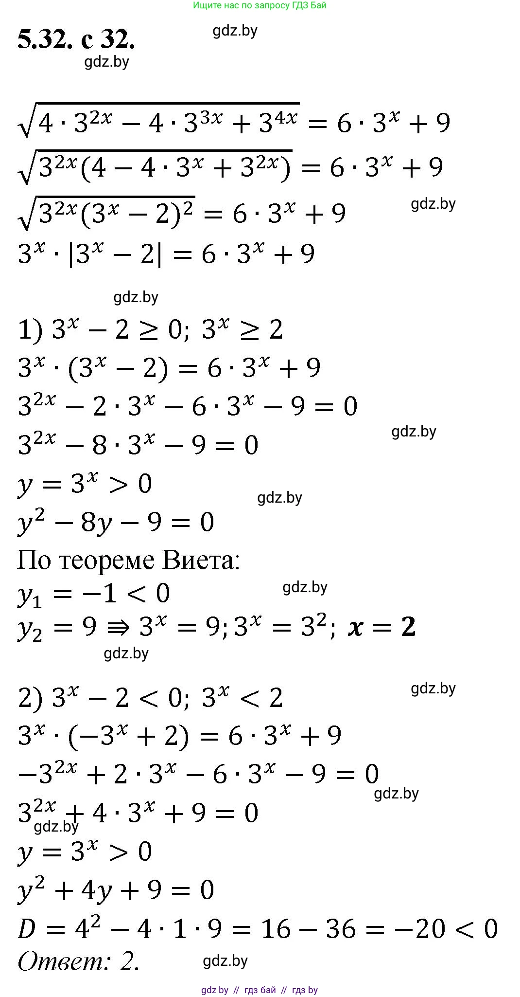 Алгебра, 11 класс Сборник задач, авторы: Арефьева Ирина Глебовна, Пирютко Ольга Николаевна, издательство Народная асвета, Минск, 2020, белого цвета, страница 32, номер 32, Решение