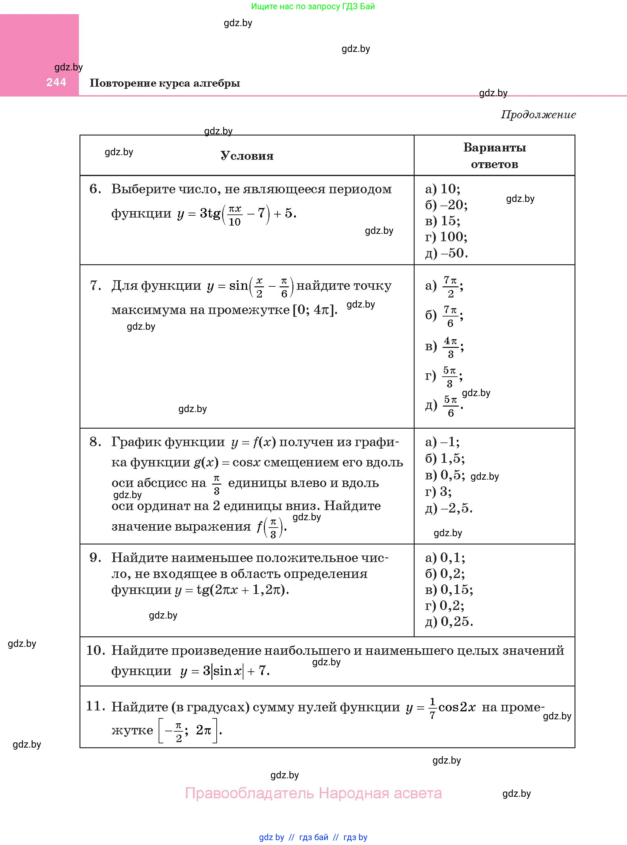 Алгебра, 11 класс Учебник, авторы: Арефьева Ирина Глебовна, Пирютко Ольга Николаевна, издательство Народная асвета, Минск, 2020, бирюзового цвета, страница 244