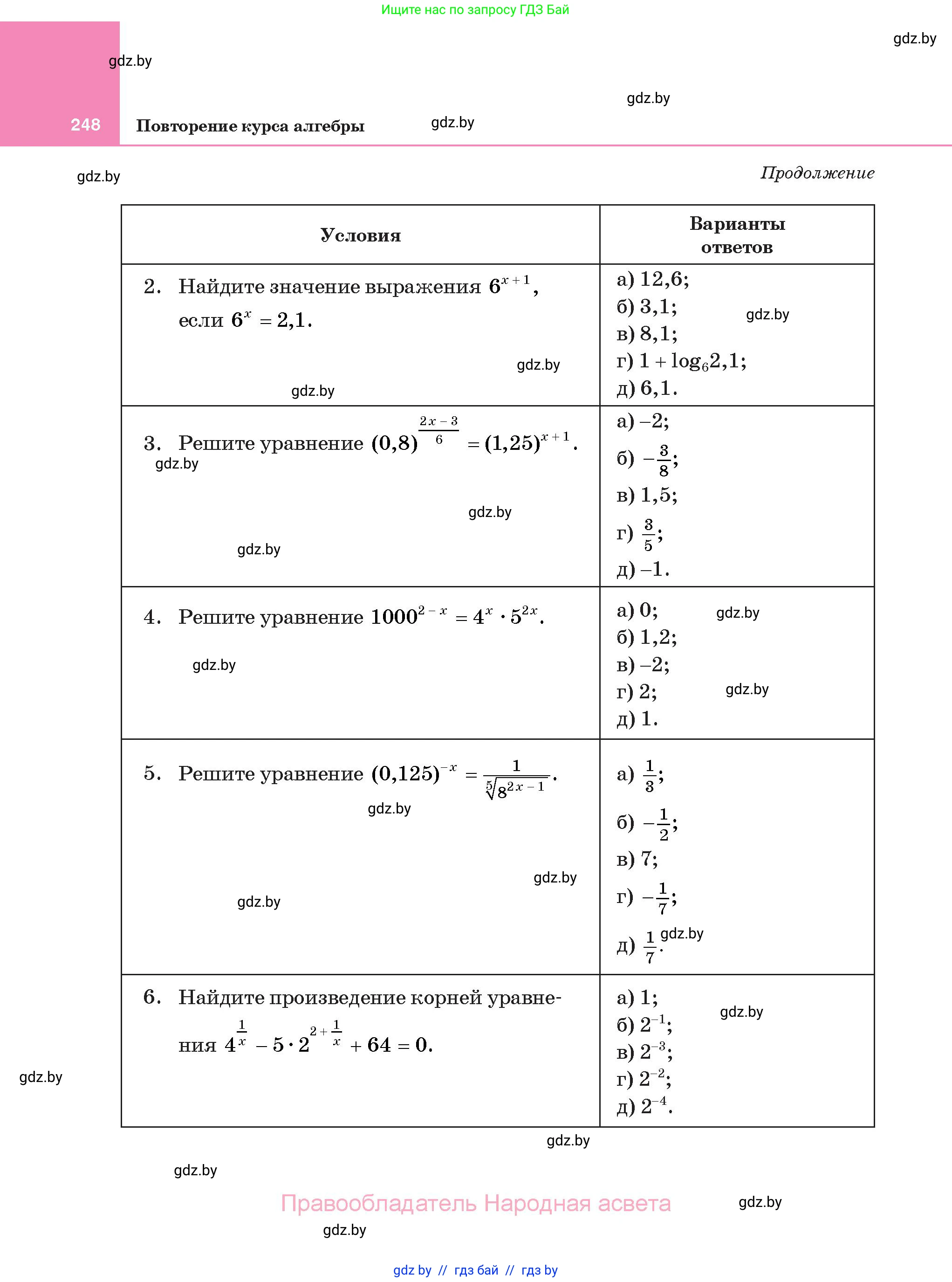 Алгебра, 11 класс Учебник, авторы: Арефьева Ирина Глебовна, Пирютко Ольга Николаевна, издательство Народная асвета, Минск, 2020, бирюзового цвета, страница 248