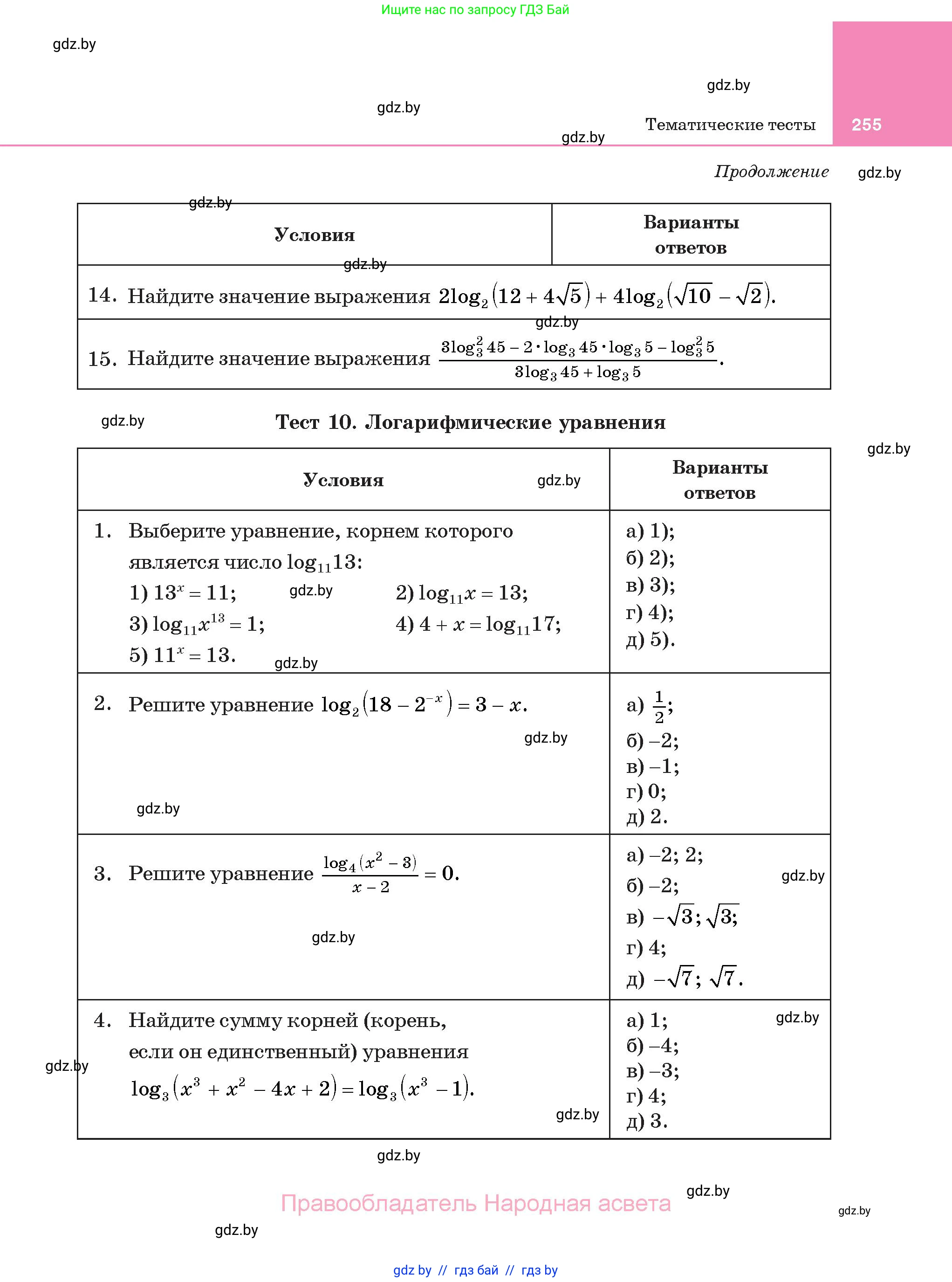 Алгебра, 11 класс Учебник, авторы: Арефьева Ирина Глебовна, Пирютко Ольга Николаевна, издательство Народная асвета, Минск, 2020, бирюзового цвета, страница 255