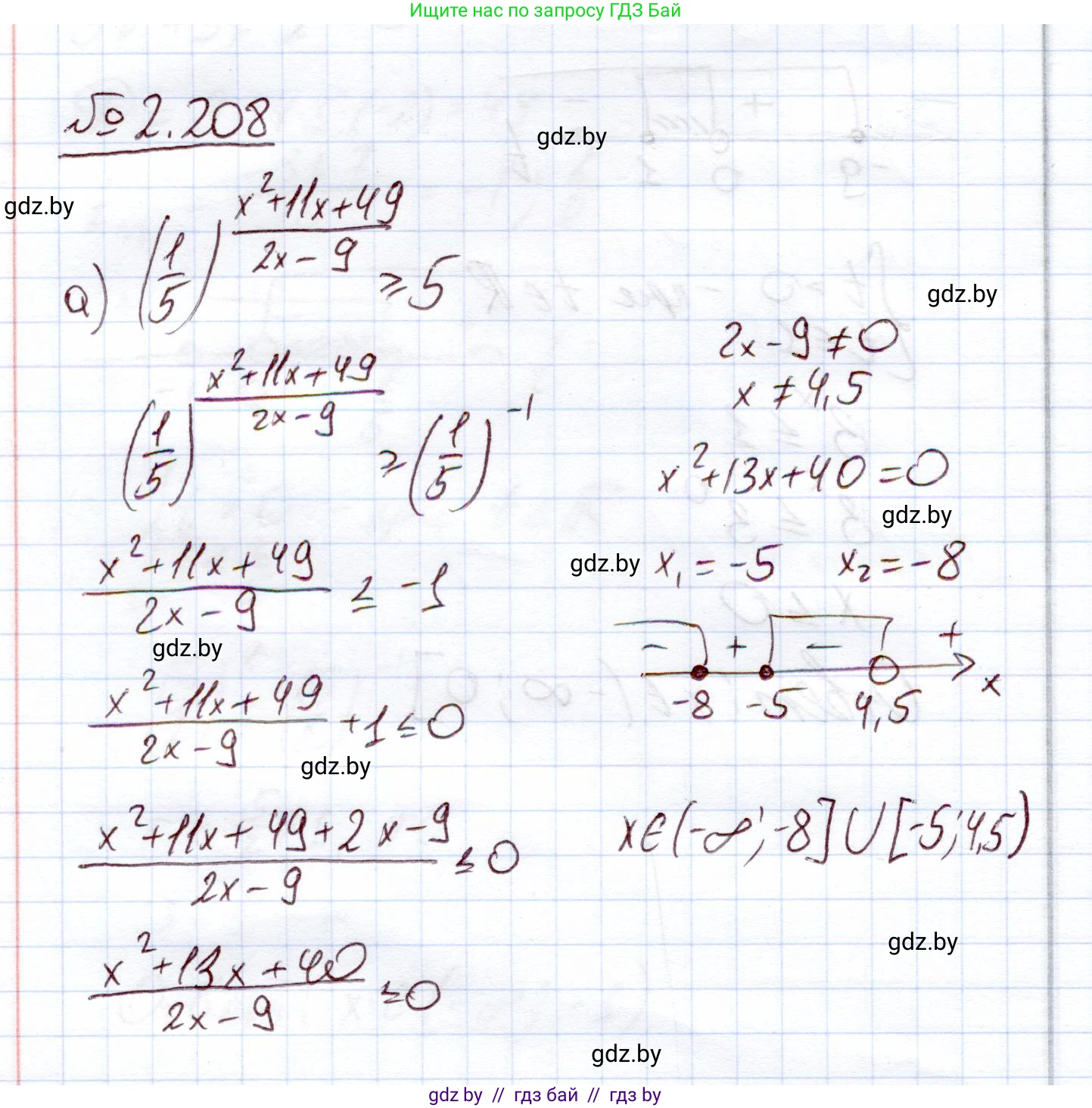 Алгебра, 11 класс Учебник, авторы: Арефьева Ирина Глебовна, Пирютко Ольга Николаевна, издательство Народная асвета, Минск, 2020, бирюзового цвета, страница 94, номер 2.208, Решение