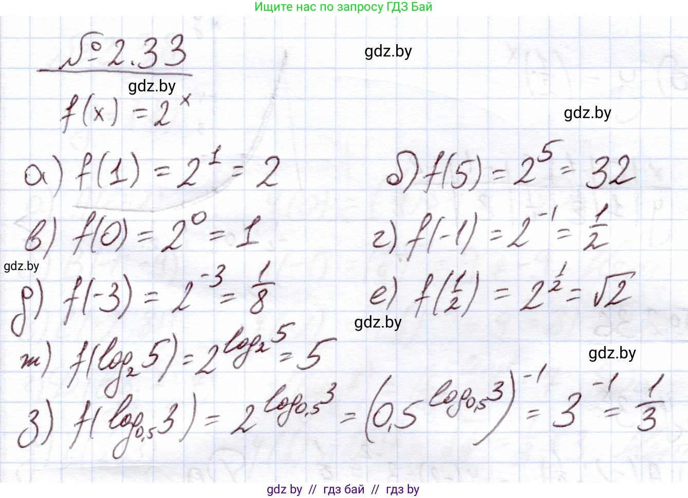 Алгебра, 11 класс Учебник, авторы: Арефьева Ирина Глебовна, Пирютко Ольга Николаевна, издательство Народная асвета, Минск, 2020, бирюзового цвета, страница 55, номер 2.33, Решение