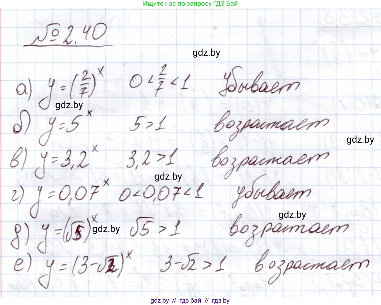Алгебра, 11 класс Учебник, авторы: Арефьева Ирина Глебовна, Пирютко Ольга Николаевна, издательство Народная асвета, Минск, 2020, бирюзового цвета, страница 57, номер 2.40, Решение