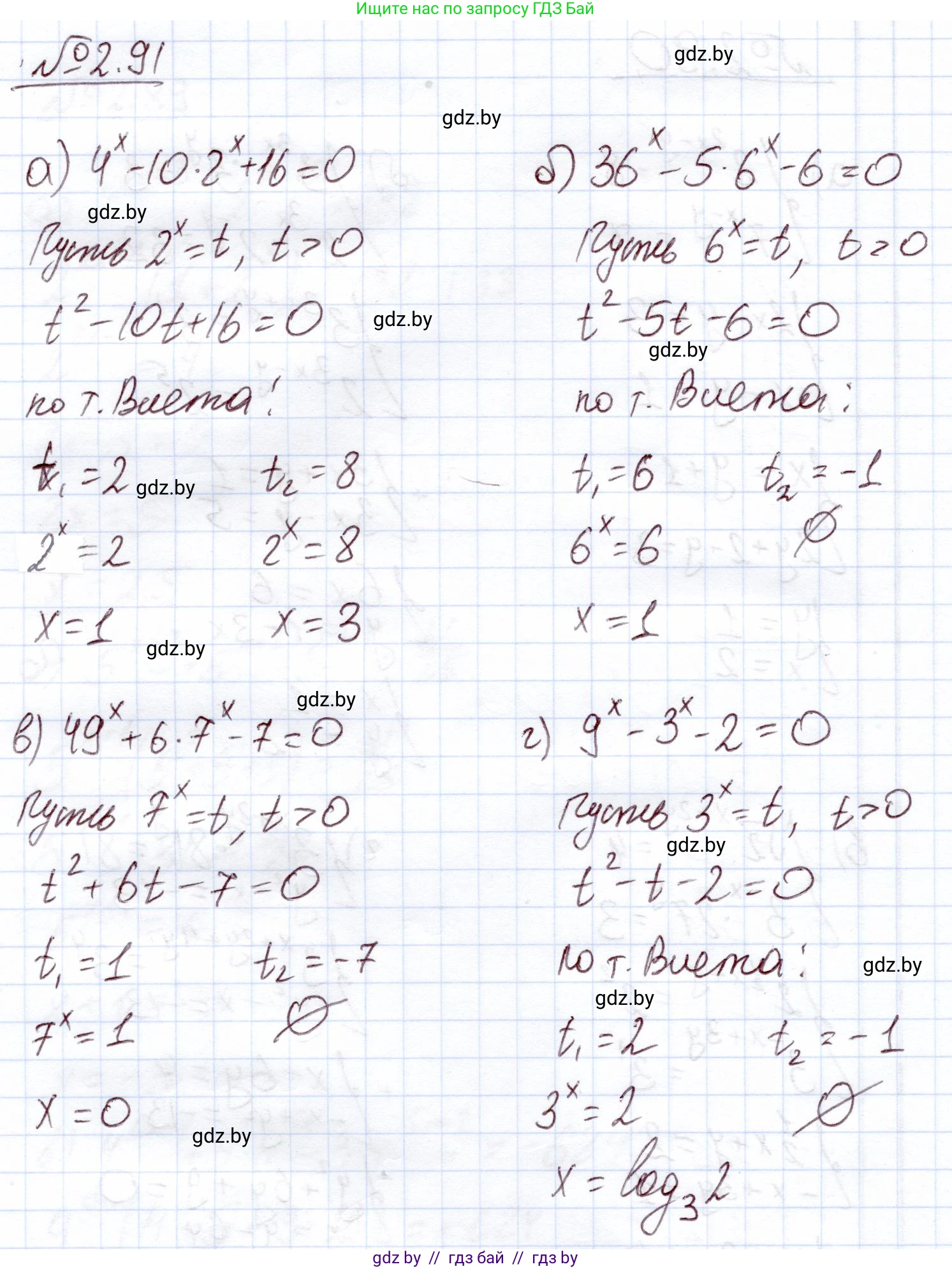 Алгебра, 11 класс Учебник, авторы: Арефьева Ирина Глебовна, Пирютко Ольга Николаевна, издательство Народная асвета, Минск, 2020, бирюзового цвета, страница 72, номер 2.91, Решение