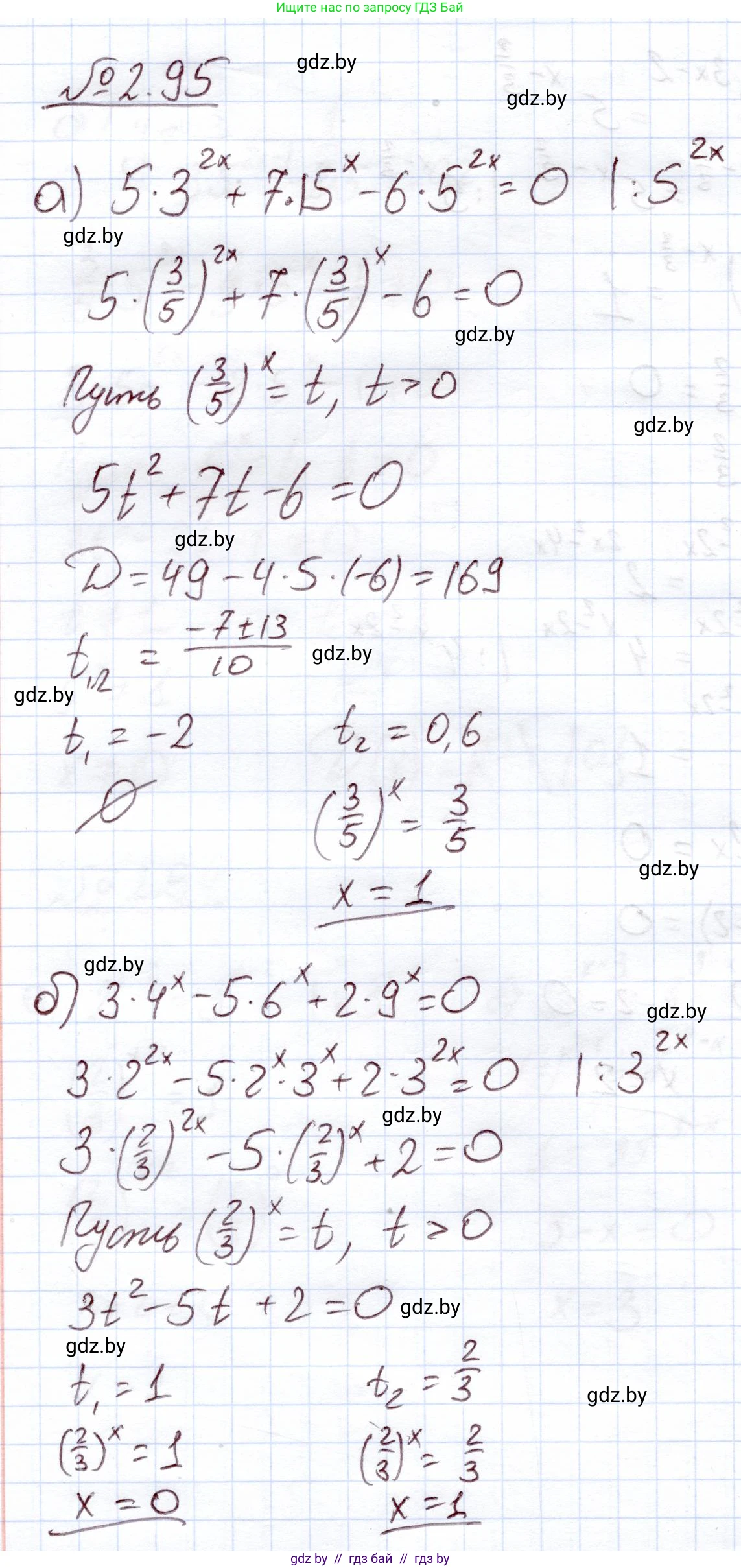 Алгебра, 11 класс Учебник, авторы: Арефьева Ирина Глебовна, Пирютко Ольга Николаевна, издательство Народная асвета, Минск, 2020, бирюзового цвета, страница 73, номер 2.95, Решение