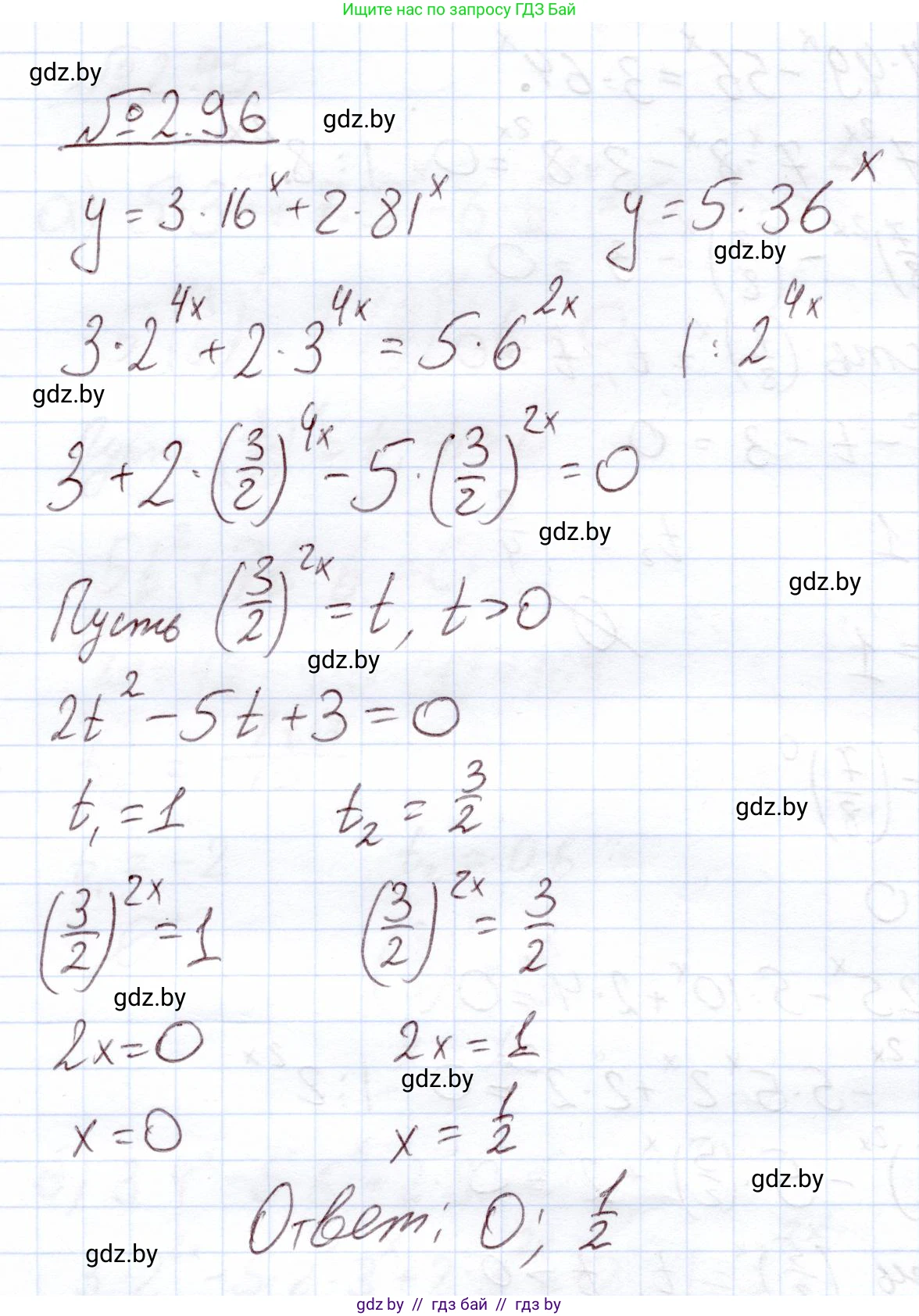 Алгебра, 11 класс Учебник, авторы: Арефьева Ирина Глебовна, Пирютко Ольга Николаевна, издательство Народная асвета, Минск, 2020, бирюзового цвета, страница 73, номер 2.96, Решение