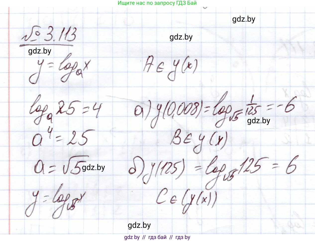 Алгебра, 11 класс Учебник, авторы: Арефьева Ирина Глебовна, Пирютко Ольга Николаевна, издательство Народная асвета, Минск, 2020, бирюзового цвета, страница 127, номер 3.113, Решение
