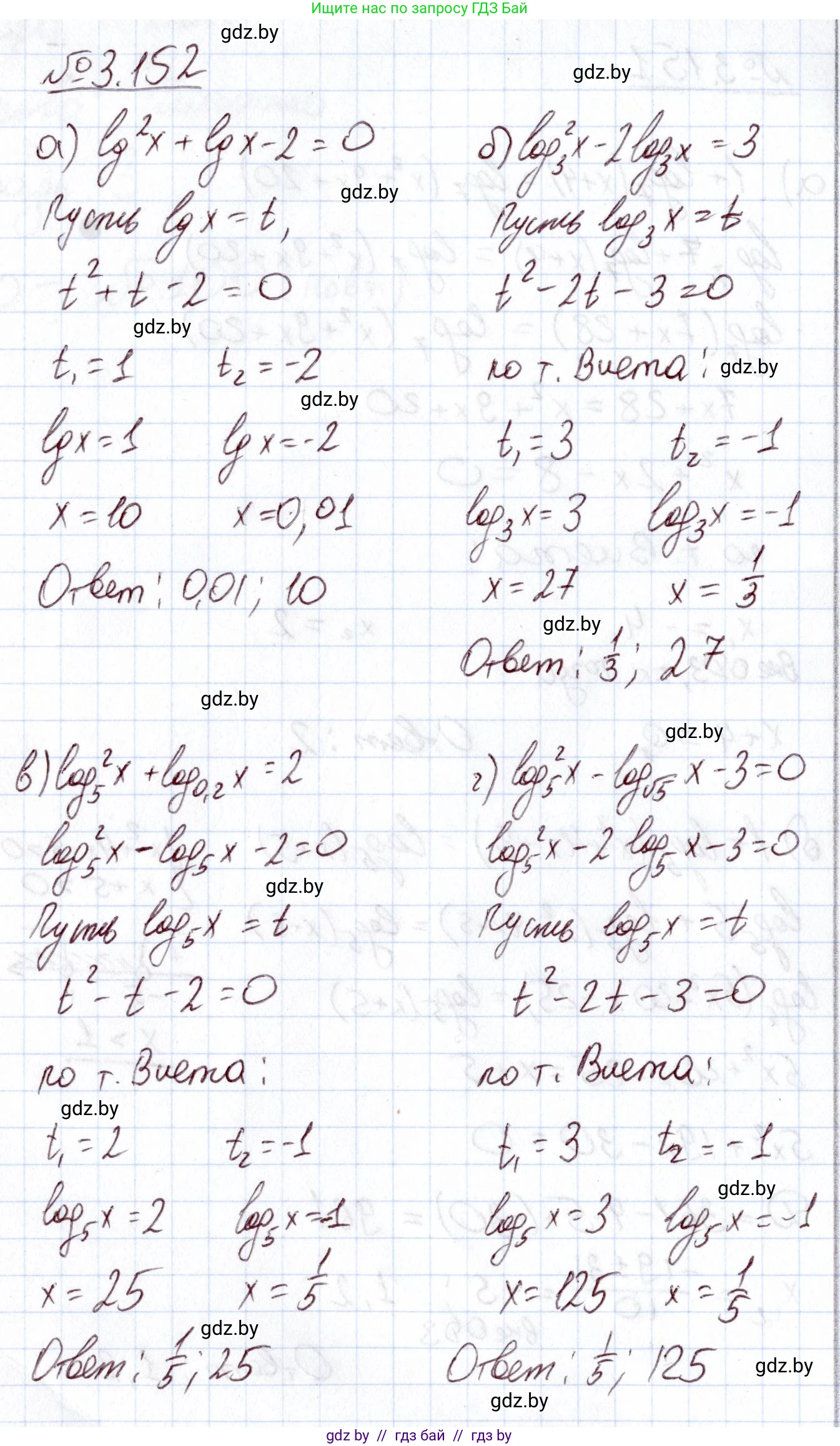 Алгебра, 11 класс Учебник, авторы: Арефьева Ирина Глебовна, Пирютко Ольга Николаевна, издательство Народная асвета, Минск, 2020, бирюзового цвета, страница 140, номер 3.152, Решение