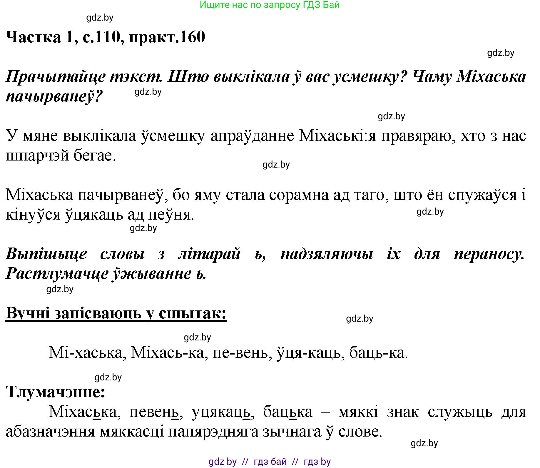 Белорусский язык (Беларуская мова), 2 класс Учебник, автор: Антановіч Наталля Міхайлаўна, издательство Нацыянальны інстытут адукацыі, Минск, 2022, голубого цвета, Часть 1, страница 110, номер 160, Решение