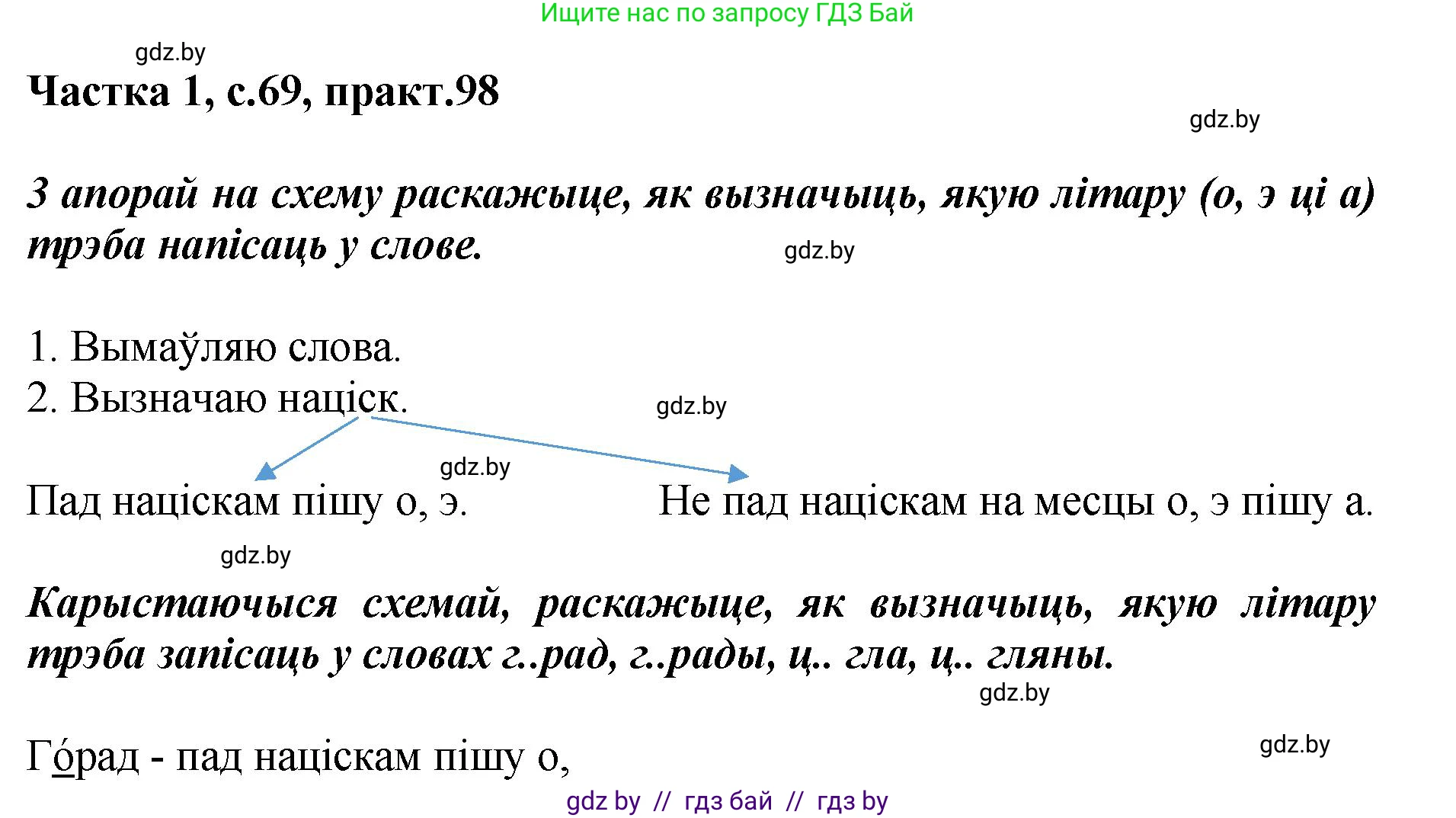 Белорусский язык (Беларуская мова), 2 класс Учебник, автор: Антановіч Наталля Міхайлаўна, издательство Нацыянальны інстытут адукацыі, Минск, 2022, голубого цвета, Часть 1, страница 69, номер 98, Решение