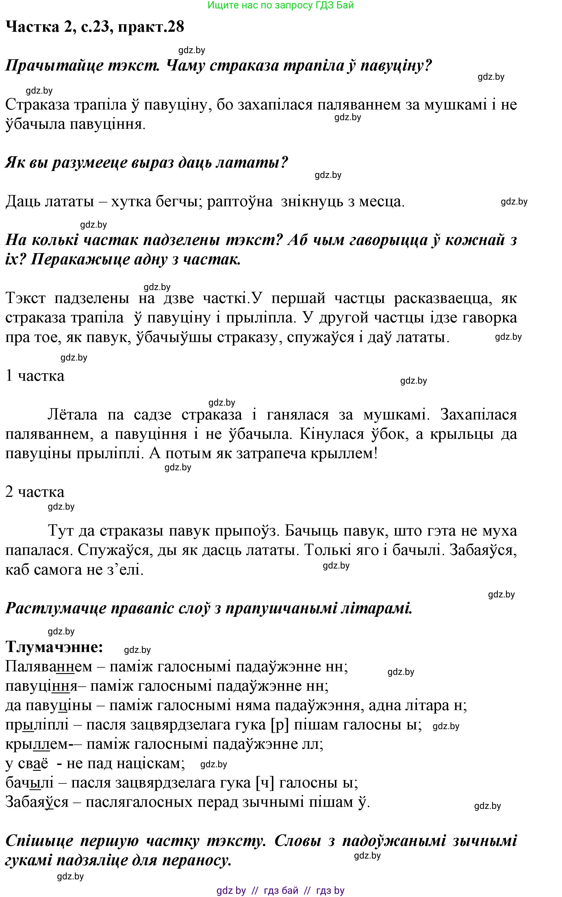 Белорусский язык (Беларуская мова), 2 класс Учебник, автор: Антановіч Наталля Міхайлаўна, издательство Нацыянальны інстытут адукацыі, Минск, 2022, голубого цвета, Часть 2, страница 23, номер 28, Решение