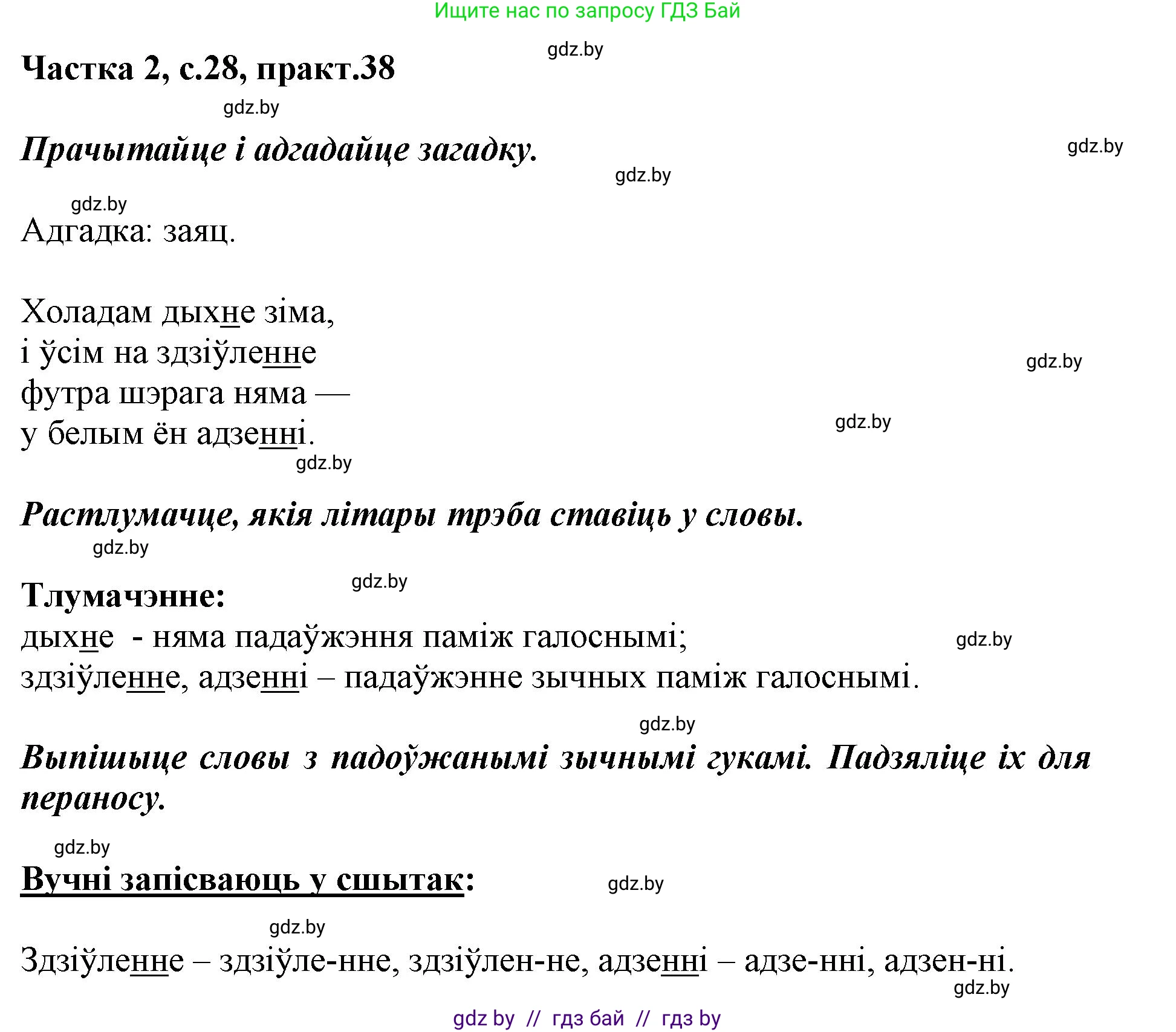 Белорусский язык (Беларуская мова), 2 класс Учебник, автор: Антановіч Наталля Міхайлаўна, издательство Нацыянальны інстытут адукацыі, Минск, 2022, голубого цвета, Часть 2, страница 28, номер 38, Решение