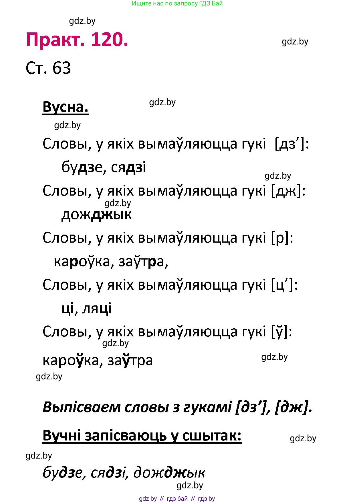 Белорусский язык (Беларуская мова), 2 класс Учебник, автор: Свірыдзенка Вольга Іванаўна, издательство Нацыянальны інстытут адукацыі, Минск, 2020, голубого цвета, Часть ( Part) 1, страница 63, номер 120, Решение
