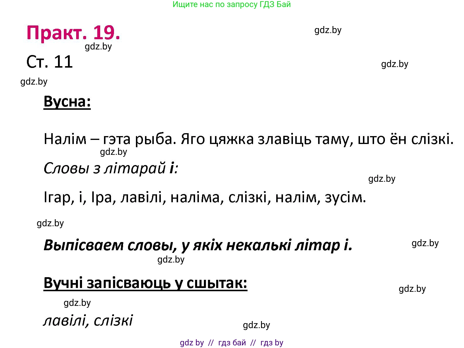 Белорусский язык (Беларуская мова), 2 класс Учебник, автор: Свірыдзенка Вольга Іванаўна, издательство Нацыянальны інстытут адукацыі, Минск, 2020, голубого цвета, Часть ( Part) 1, страница 11, номер 19, Решение