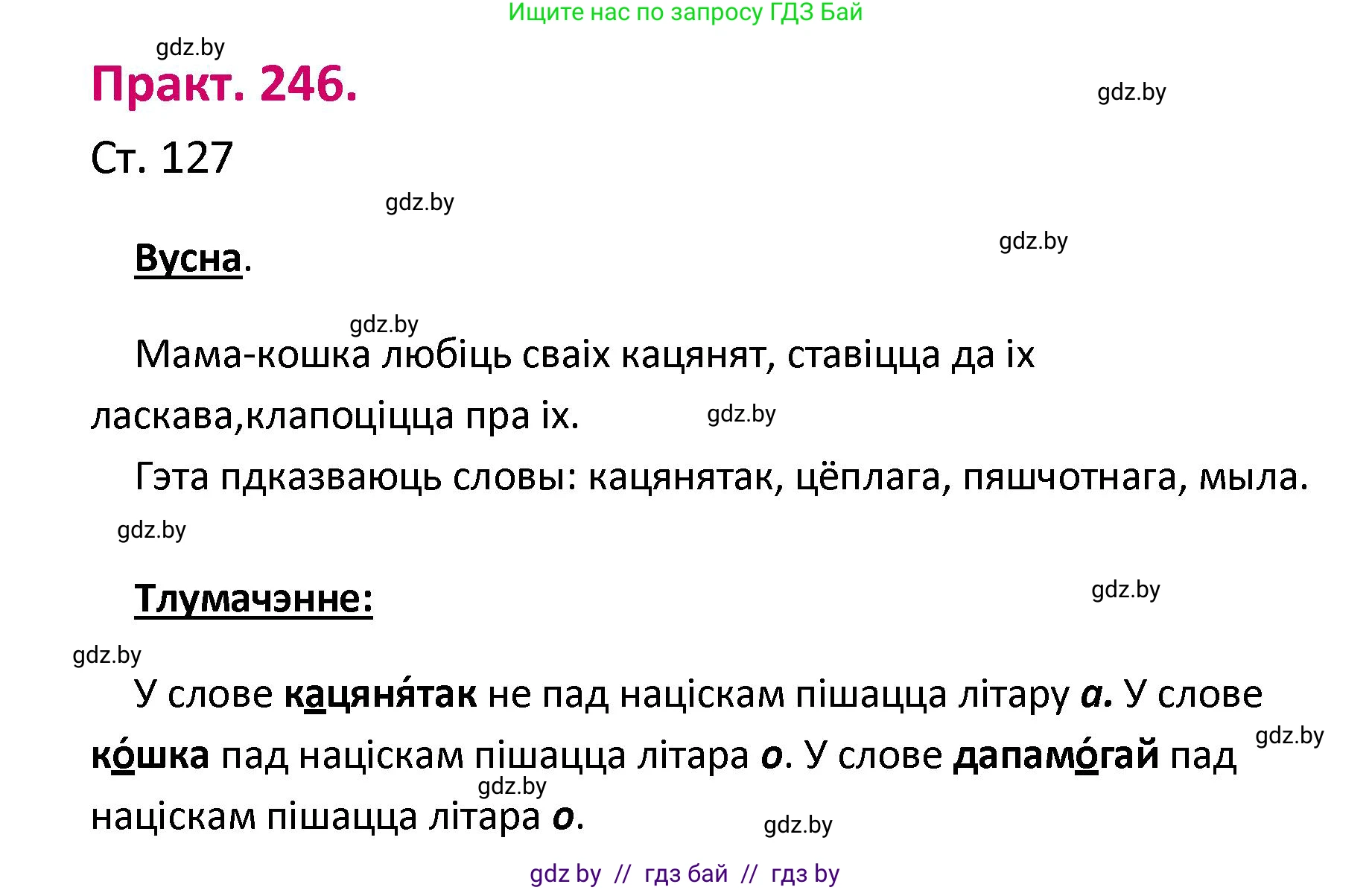 Белорусский язык (Беларуская мова), 2 класс Учебник, автор: Свірыдзенка Вольга Іванаўна, издательство Нацыянальны інстытут адукацыі, Минск, 2020, голубого цвета, Часть ( Part) 1, страница 127, номер 246, Решение