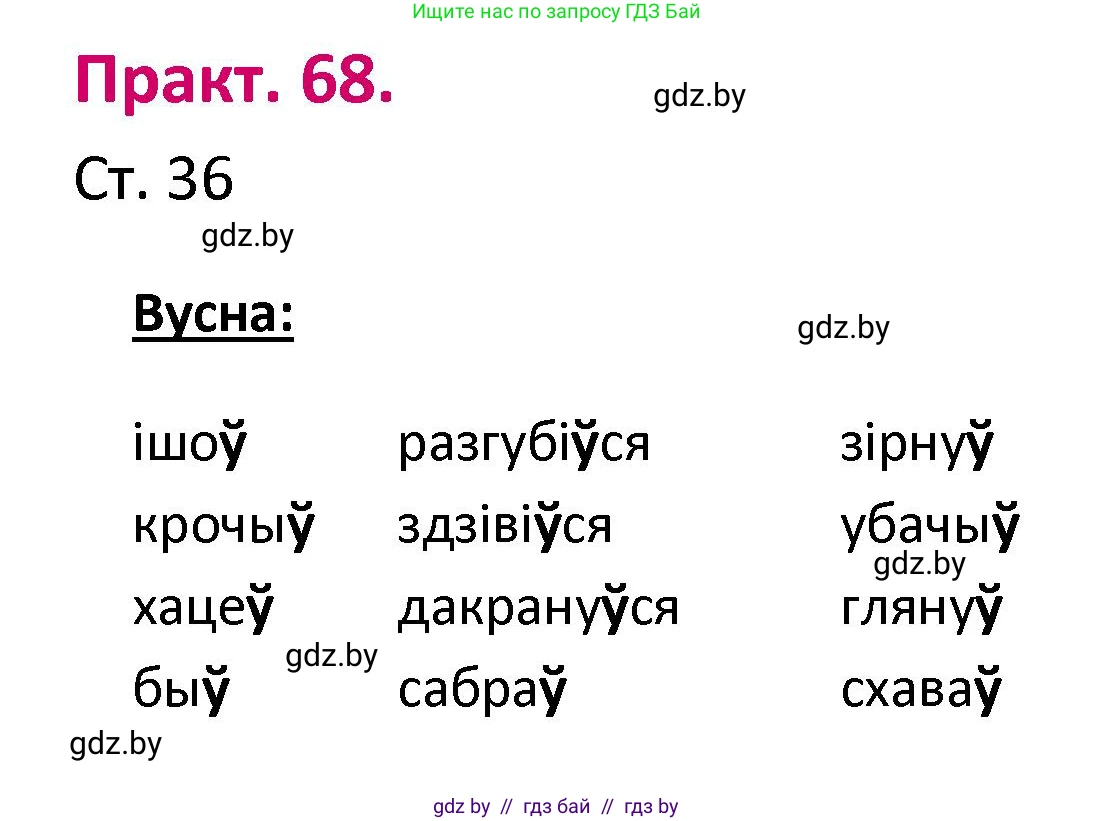 Белорусский язык (Беларуская мова), 2 класс Учебник, автор: Свірыдзенка Вольга Іванаўна, издательство Нацыянальны інстытут адукацыі, Минск, 2020, голубого цвета, Часть ( Part) 1, страница 36, номер 68, Решение