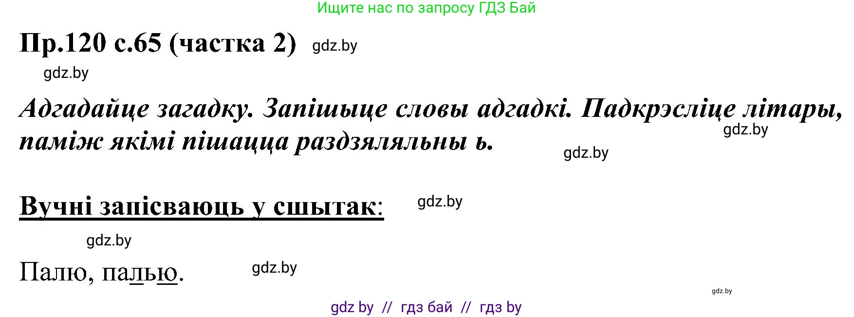 Белорусский язык (Беларуская мова), 2 класс Учебник, автор: Свірыдзенка Вольга Іванаўна, издательство Нацыянальны інстытут адукацыі, Минск, 2020, голубого цвета, Часть ( Part) 2, страница 65, номер 120, Решение