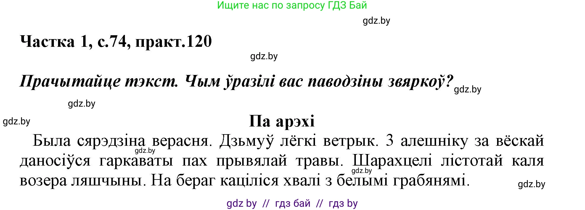 Белорусский язык (Беларуская мова), 3 класс Учебник, автор: Свірыдзенка Вольга Іванаўна, издательство Нацыянальны інстытут адукацыі, Минск, 2023, зелёного цвета, Частка 1, страница 74, номер 120, Решение