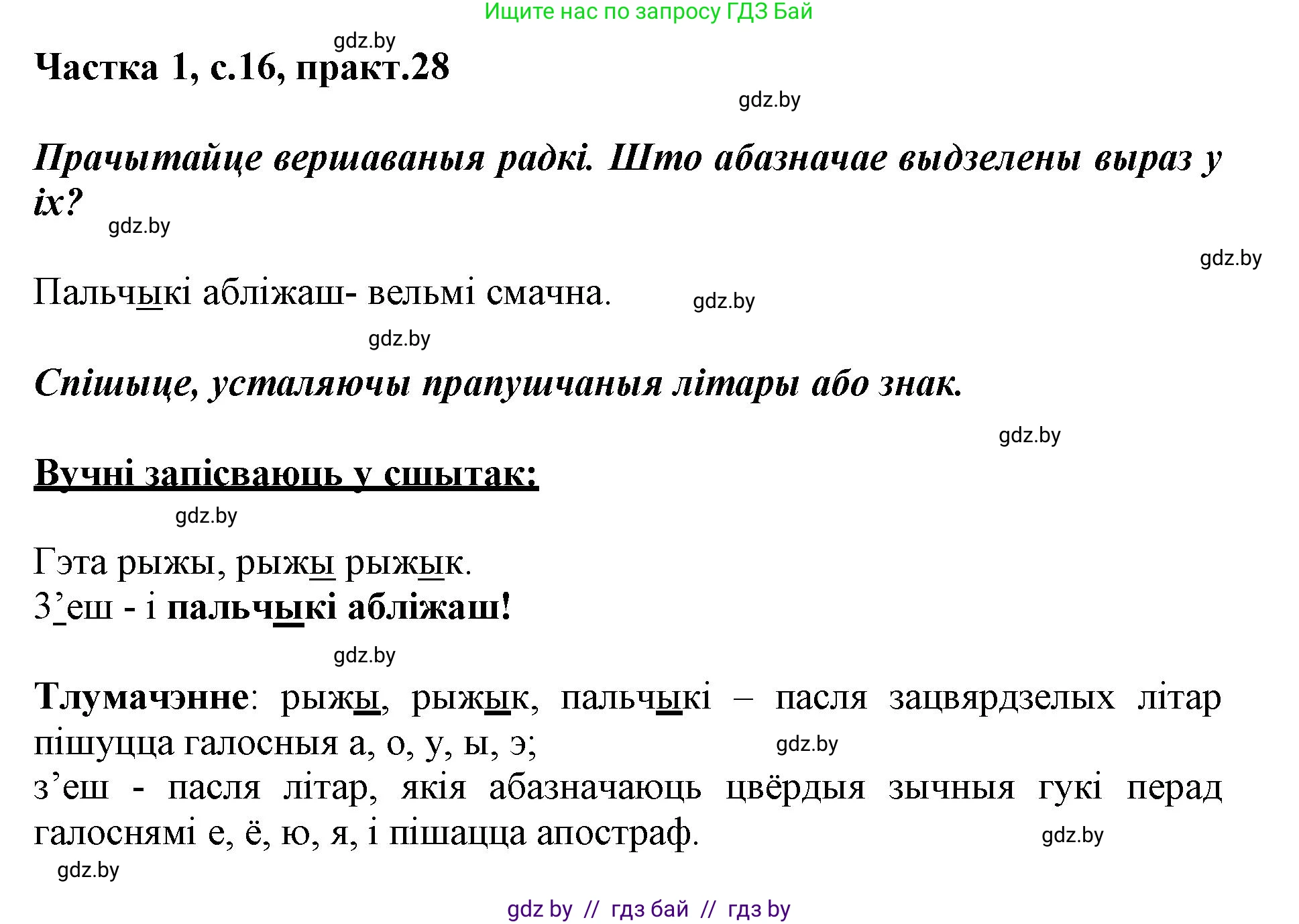Белорусский язык (Беларуская мова), 3 класс Учебник, автор: Свірыдзенка Вольга Іванаўна, издательство Нацыянальны інстытут адукацыі, Минск, 2023, зелёного цвета, Частка 1, страница 16, номер 28, Решение