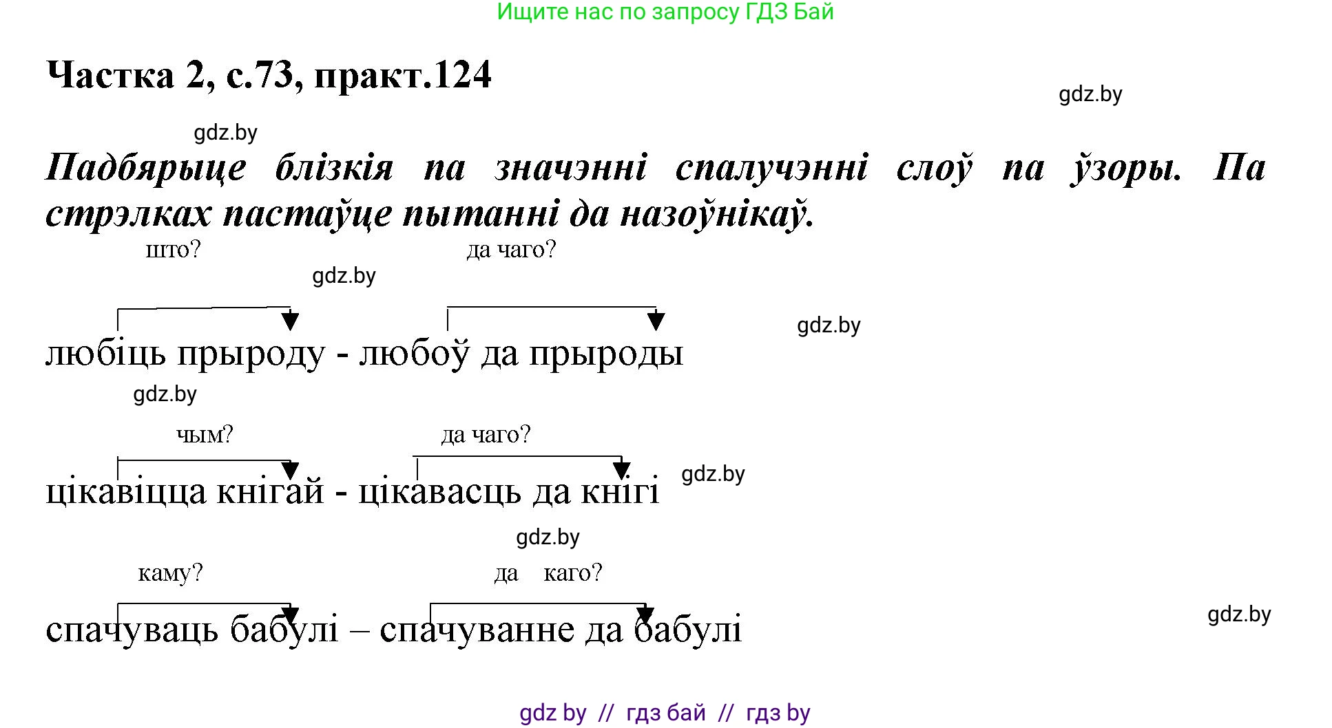 Белорусский язык (Беларуская мова), 3 класс Учебник, автор: Свірыдзенка Вольга Іванаўна, издательство Нацыянальны інстытут адукацыі, Минск, 2023, зелёного цвета, Частка 2, страница 73, номер 124, Решение