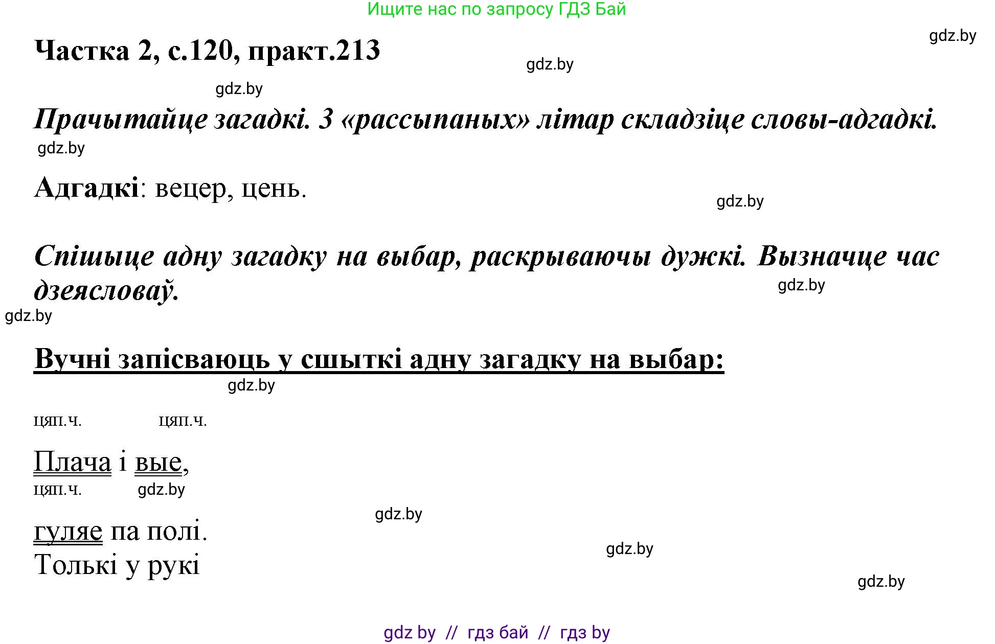 Белорусский язык (Беларуская мова), 3 класс Учебник, автор: Свірыдзенка Вольга Іванаўна, издательство Нацыянальны інстытут адукацыі, Минск, 2023, зелёного цвета, Частка 2, страница 120, номер 213, Решение