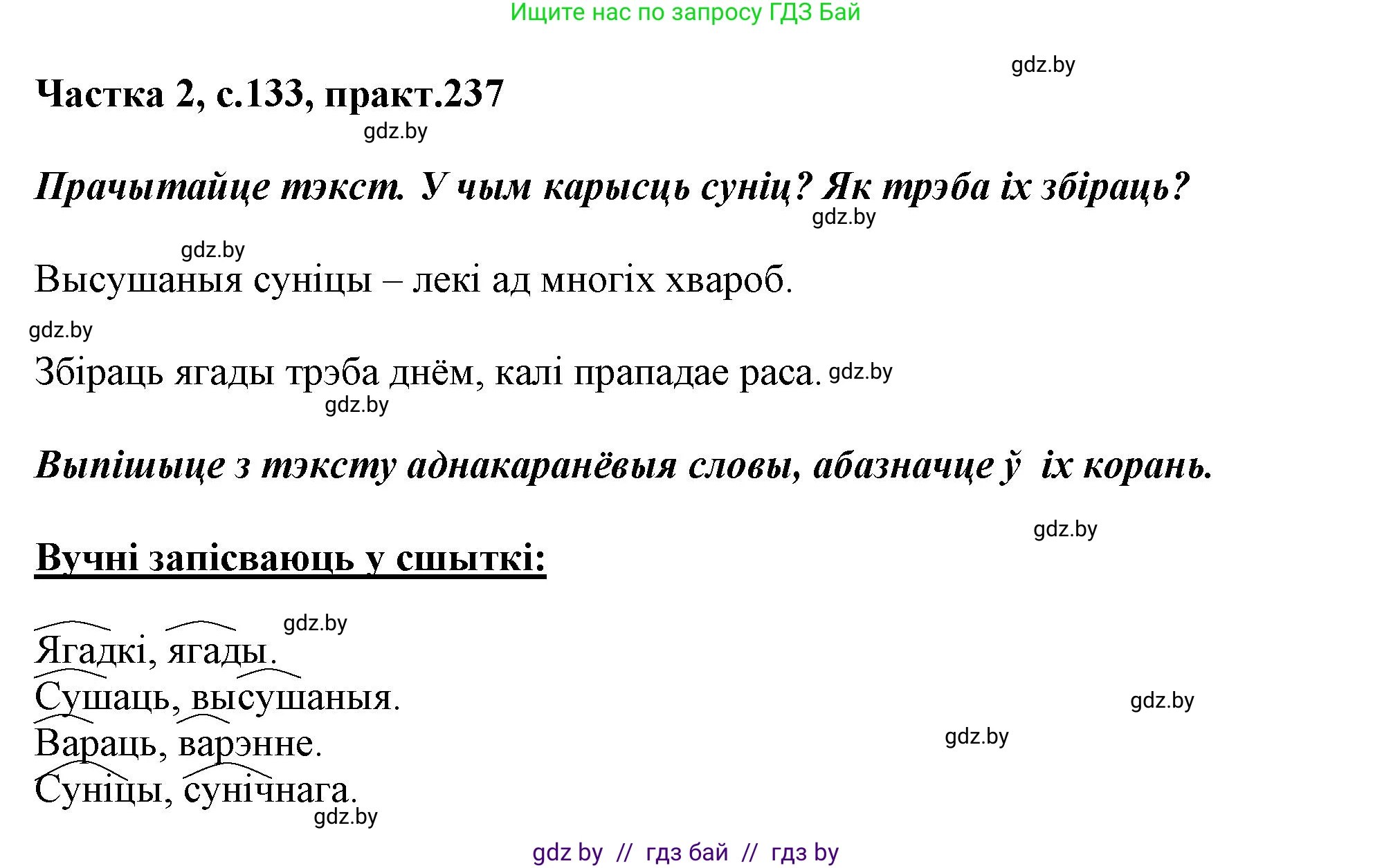 Белорусский язык (Беларуская мова), 3 класс Учебник, автор: Свірыдзенка Вольга Іванаўна, издательство Нацыянальны інстытут адукацыі, Минск, 2023, зелёного цвета, Частка 2, страница 133, номер 237, Решение