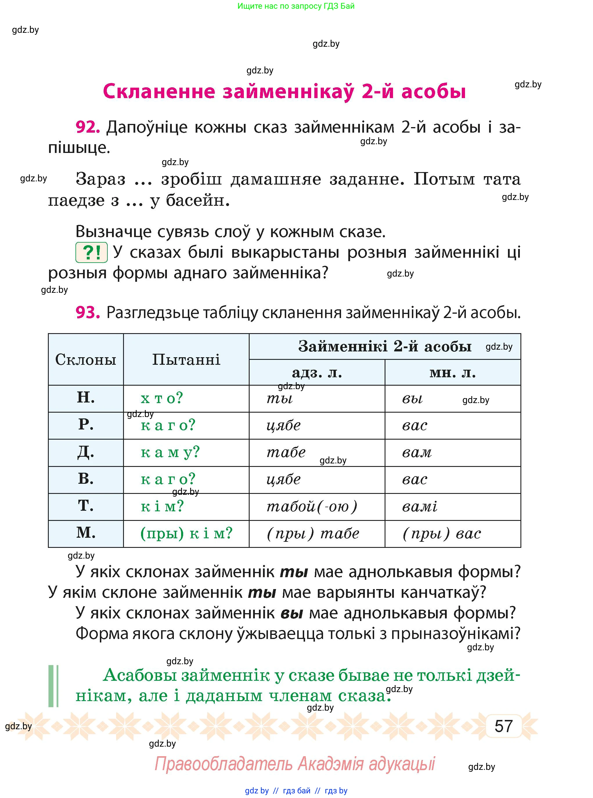 Белорусский язык (Беларуская мова), 4 класс Учебник, автор: Свірыдзенка Вольга Іванаўна, издательство Нацыянальны інстытут адукацыі, Минск, 2024, голубого цвета, Частка 2, страница 36, номер 57, Условие 2024