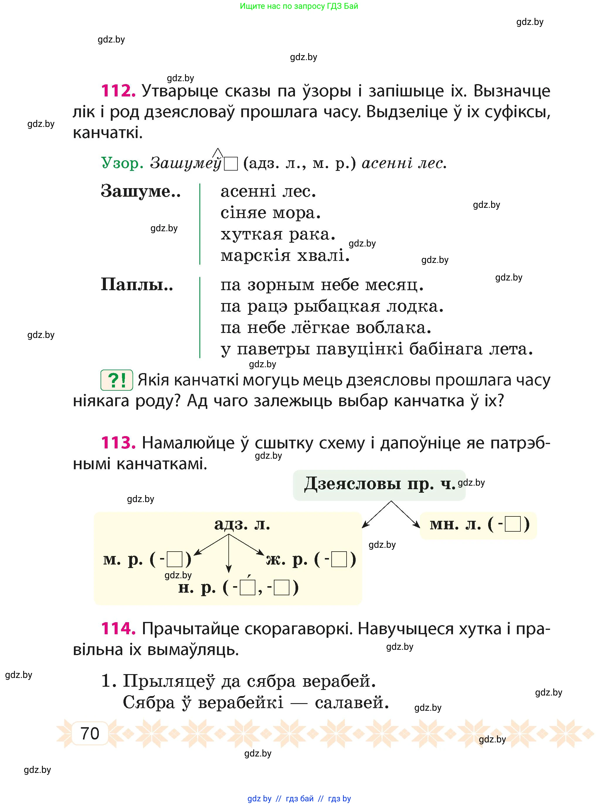 Белорусский язык (Беларуская мова), 4 класс Учебник, автор: Свірыдзенка Вольга Іванаўна, издательство Нацыянальны інстытут адукацыі, Минск, 2024, голубого цвета, Частка 1, страница 70