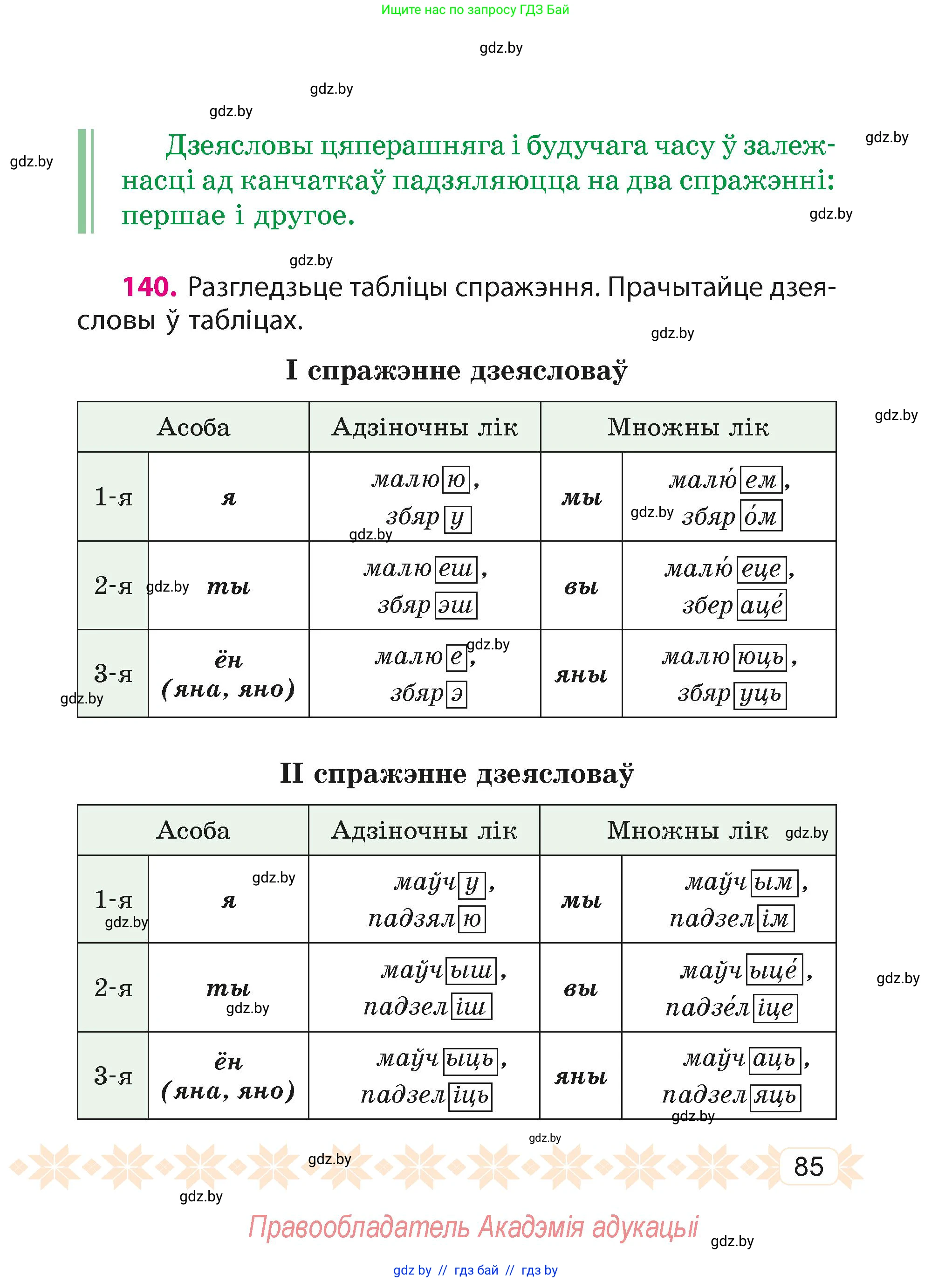 Белорусский язык (Беларуская мова), 4 класс Учебник, автор: Свірыдзенка Вольга Іванаўна, издательство Нацыянальны інстытут адукацыі, Минск, 2024, голубого цвета, Частка 1, страница 85