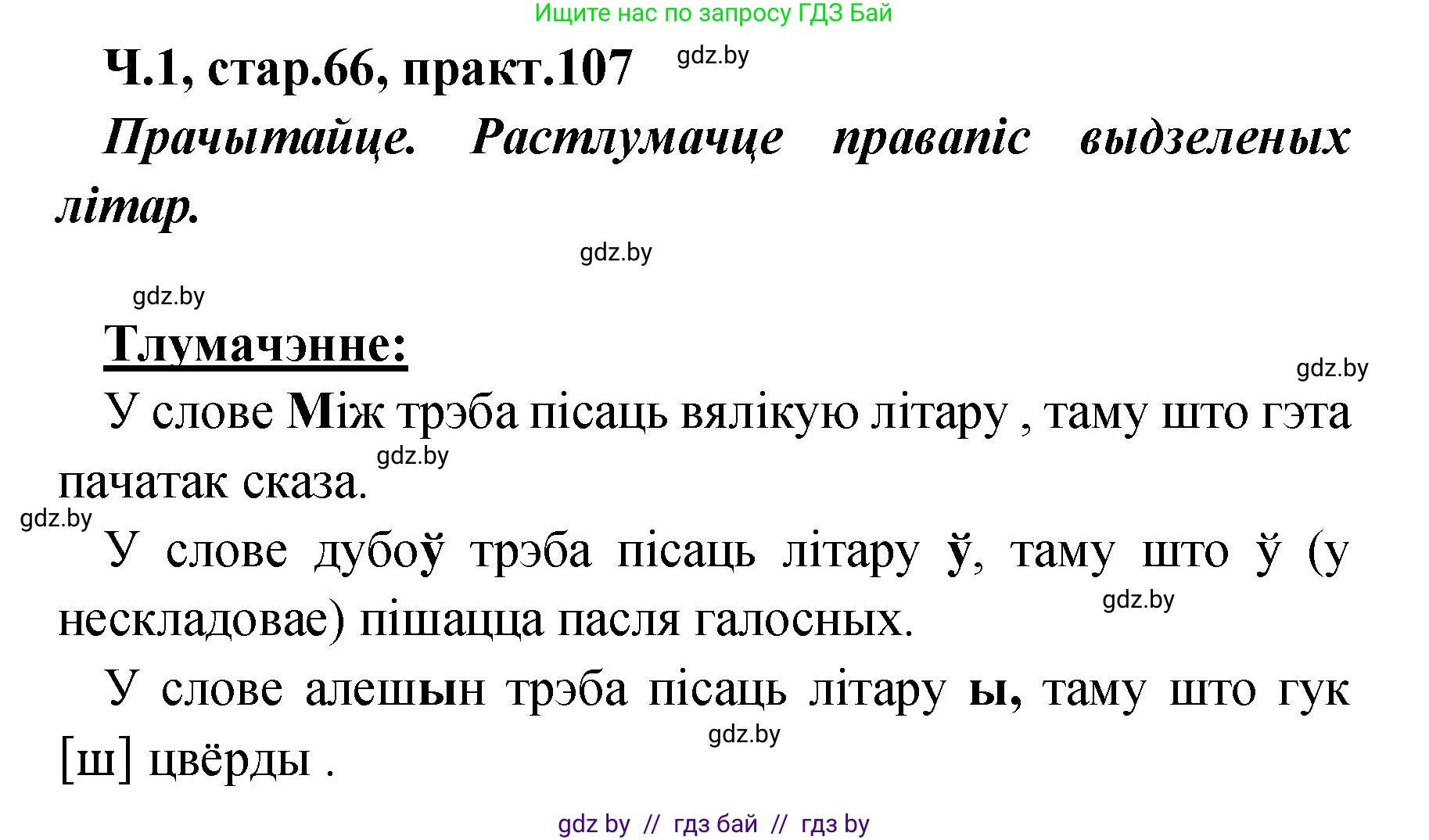 Белорусский язык (Беларуская мова), 4 класс Учебник, автор: Свірыдзенка Вольга Іванаўна, издательство Нацыянальны інстытут адукацыі, Минск, 2024, голубого цвета, Частка 1, страница 66, номер 107, Решение 2024