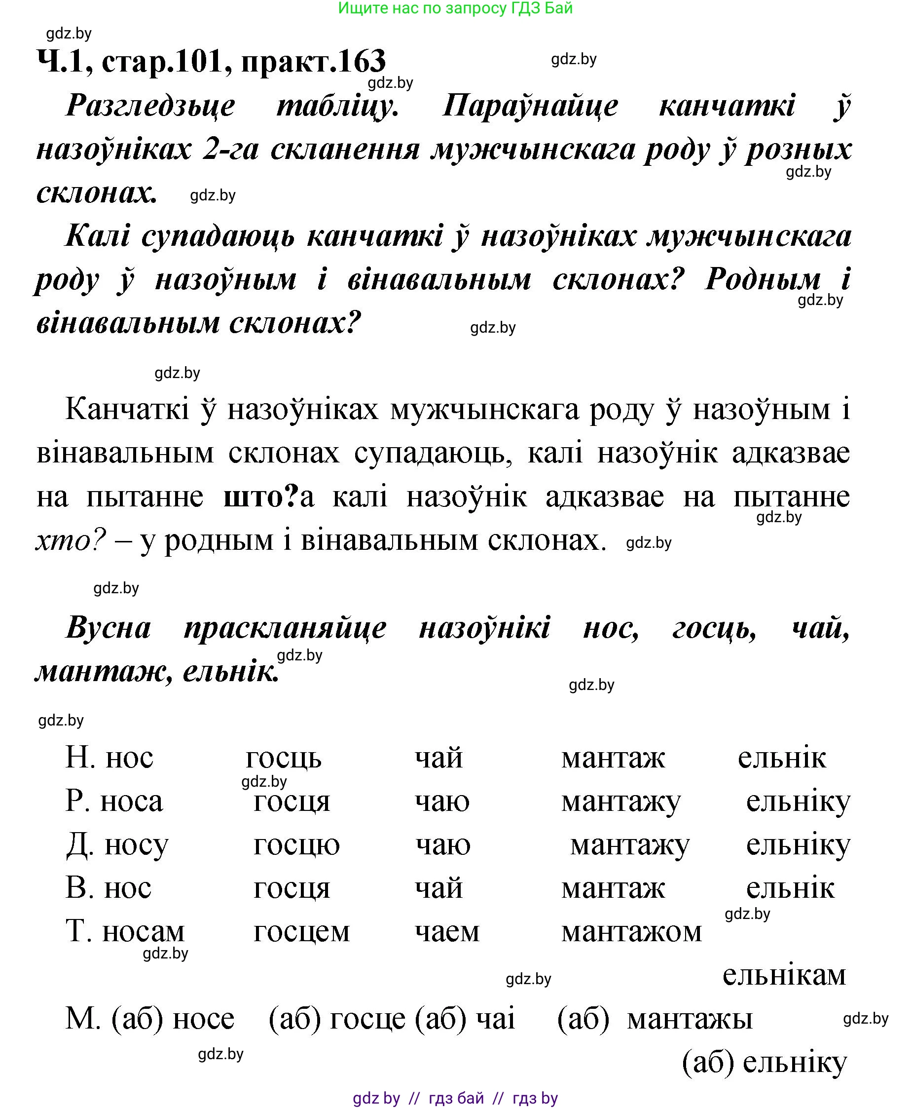 Белорусский язык (Беларуская мова), 4 класс Учебник, автор: Свірыдзенка Вольга Іванаўна, издательство Нацыянальны інстытут адукацыі, Минск, 2024, голубого цвета, Частка 1, страница 101, номер 163, Решение 2024