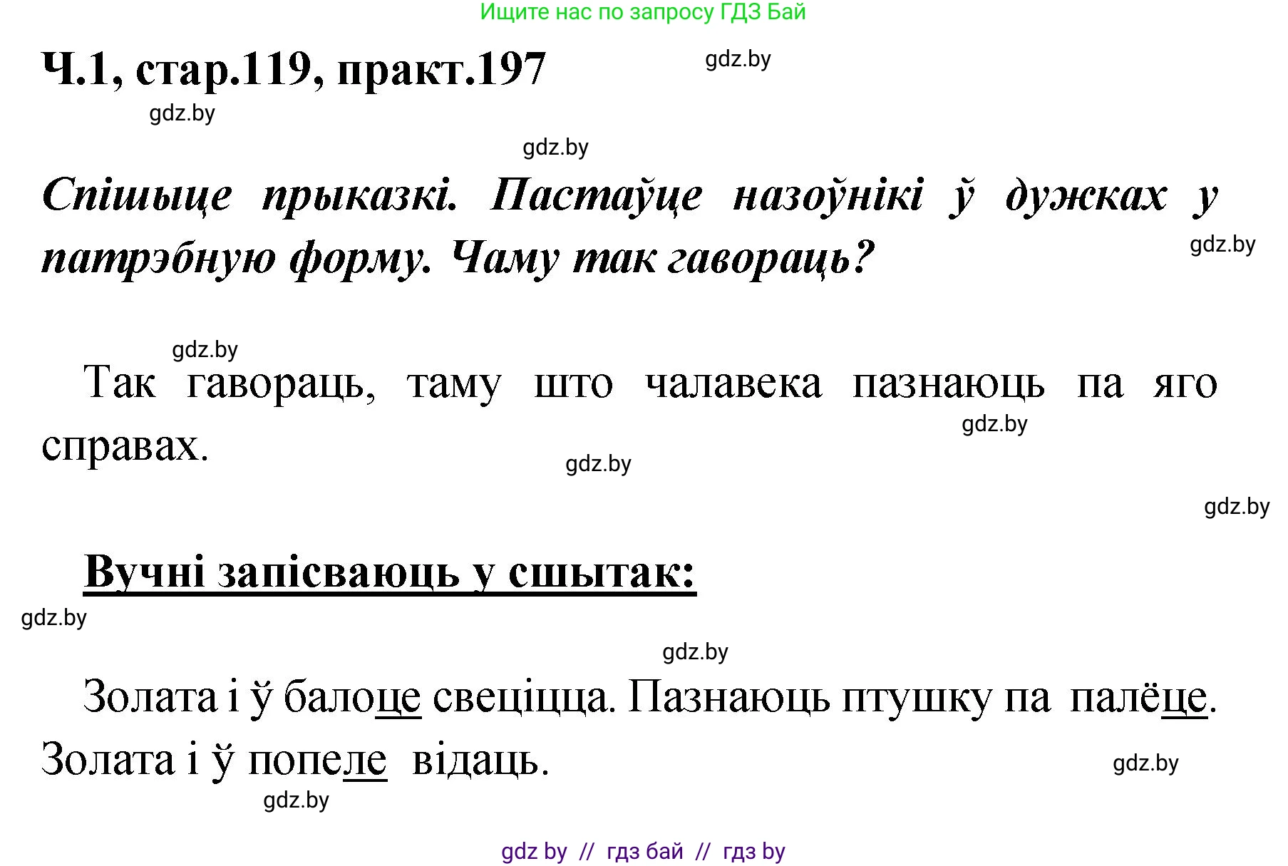 Белорусский язык (Беларуская мова), 4 класс Учебник, автор: Свірыдзенка Вольга Іванаўна, издательство Нацыянальны інстытут адукацыі, Минск, 2024, голубого цвета, Частка 1, страница 119, номер 197, Решение 2024
