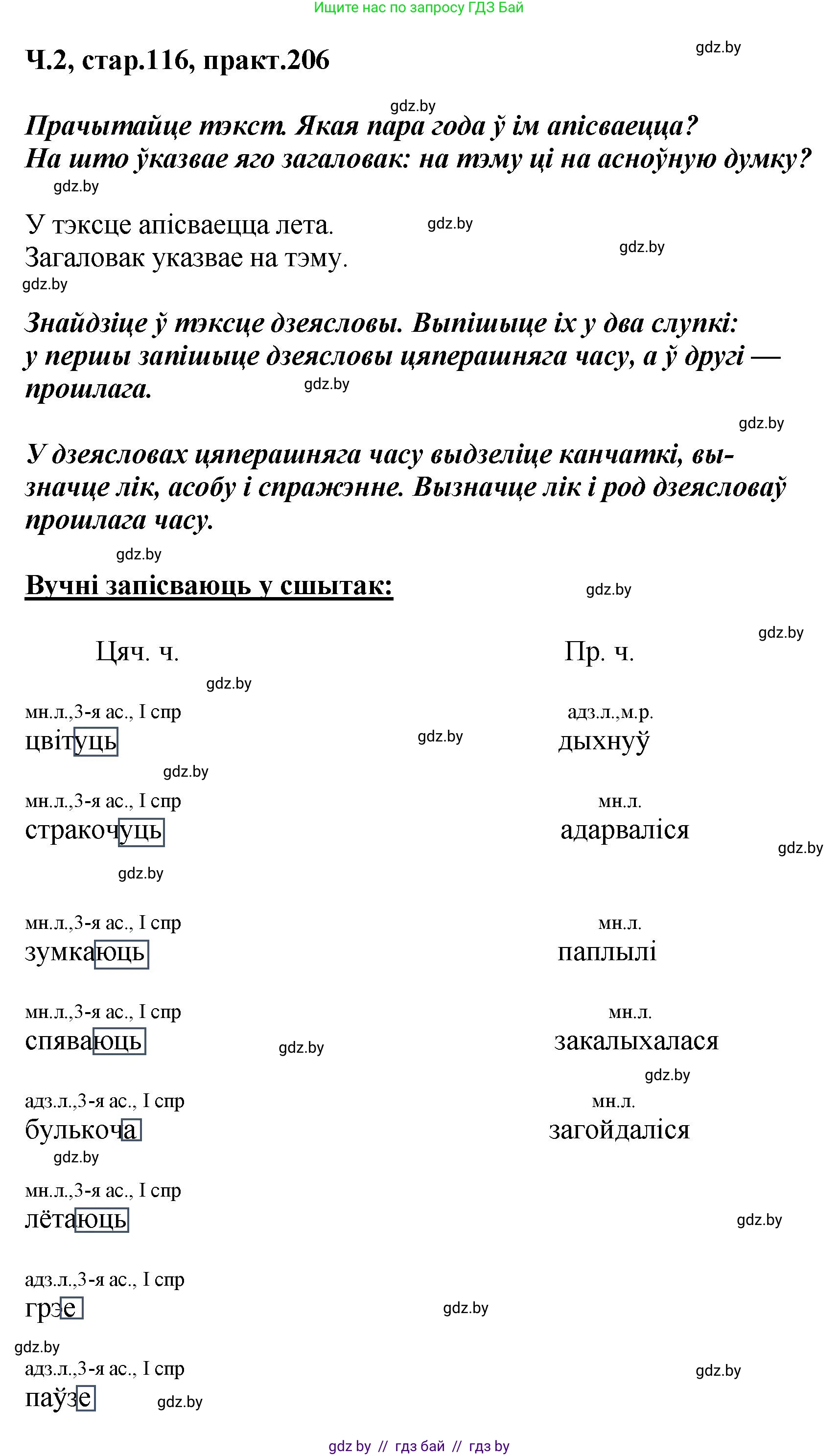 Белорусский язык (Беларуская мова), 4 класс Учебник, автор: Свірыдзенка Вольга Іванаўна, издательство Нацыянальны інстытут адукацыі, Минск, 2024, голубого цвета, Частка 2, страница 116, номер 206, Решение 2024