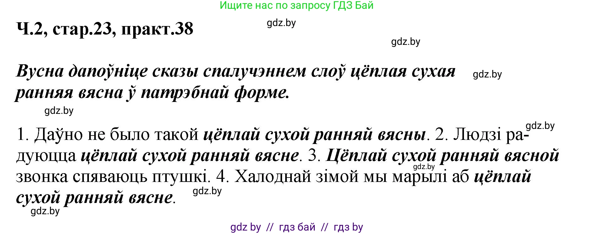 Белорусский язык (Беларуская мова), 4 класс Учебник, автор: Свірыдзенка Вольга Іванаўна, издательство Нацыянальны інстытут адукацыі, Минск, 2024, голубого цвета, Частка 2, страница 23, номер 38, Решение 2024