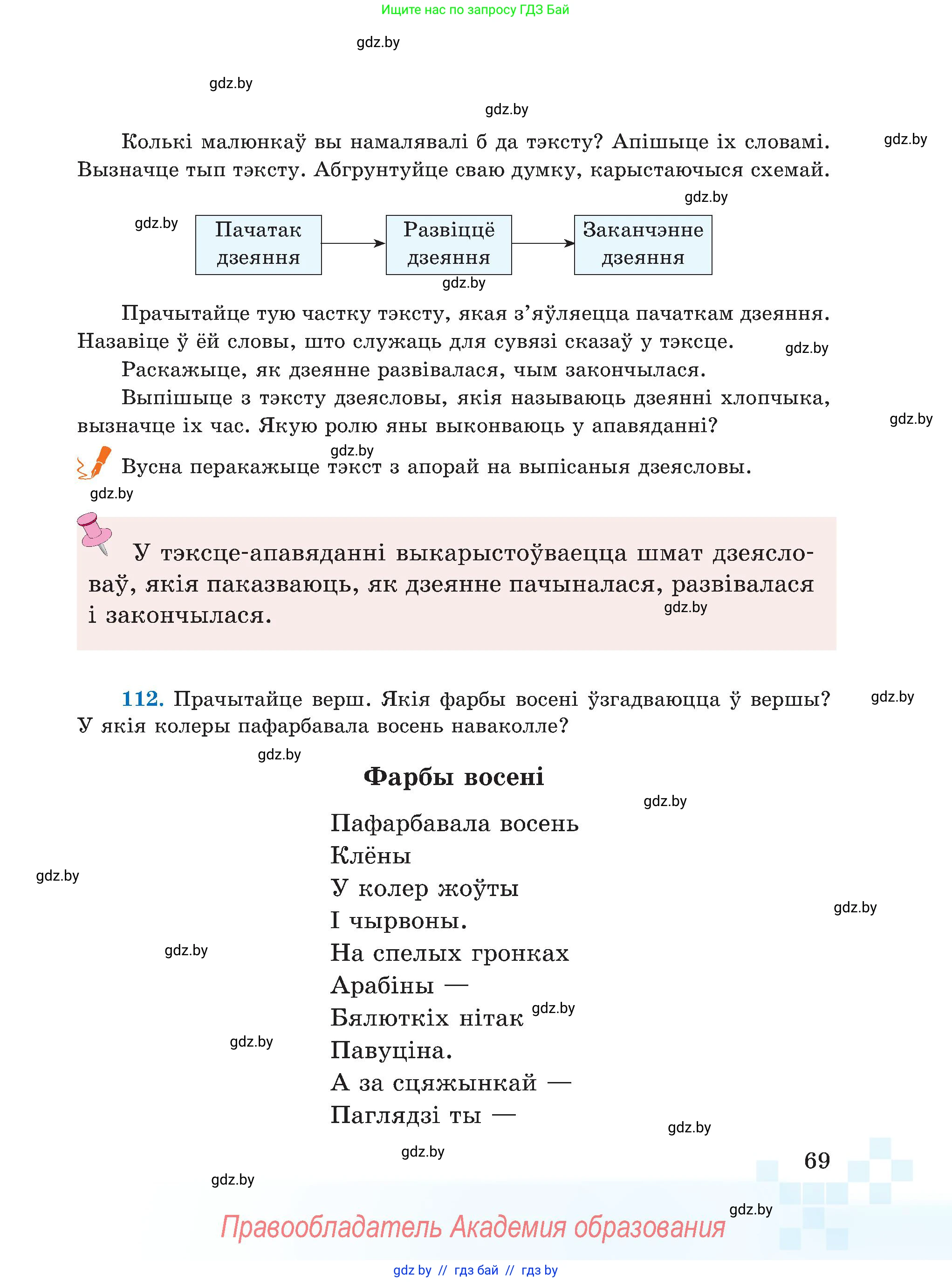 Белорусский язык (Беларуская мова), 5 класс Учебник, авторы: Валочка Ганна Міхайлаўна, Зелянко Вольга Уладзіміраўна, Мартынкевіч Святлана Васільеўна, Якуба Святлана Міхайлаўна, издательство Акадэмія адукацыі, Минск, 2024, голубого цвета, Частка 1, страница 45, номер 69, Условие