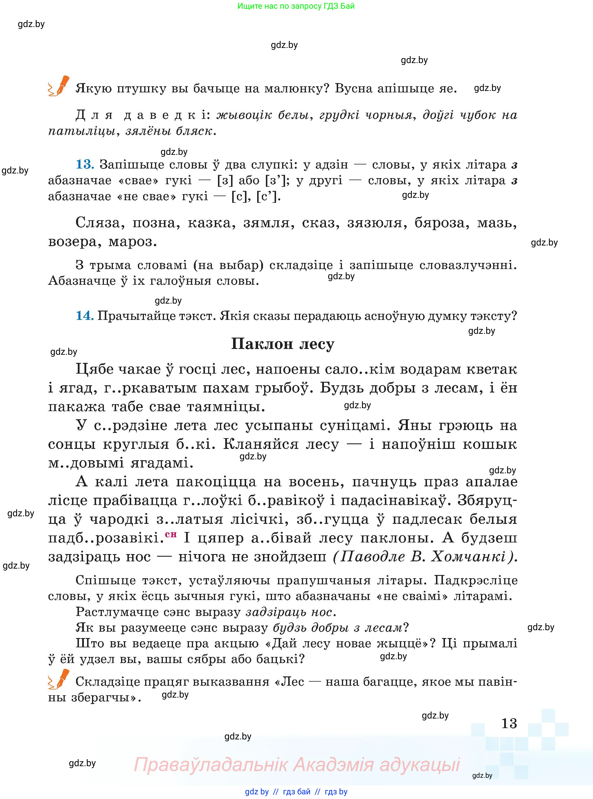 Белорусский язык (Беларуская мова), 5 класс Учебник, авторы: Валочка Ганна Міхайлаўна, Зелянко Вольга Уладзіміраўна, Мартынкевіч Святлана Васільеўна, Якуба Святлана Міхайлаўна, издательство Акадэмія адукацыі, Минск, 2024, голубого цвета, Частка 1, страница 13