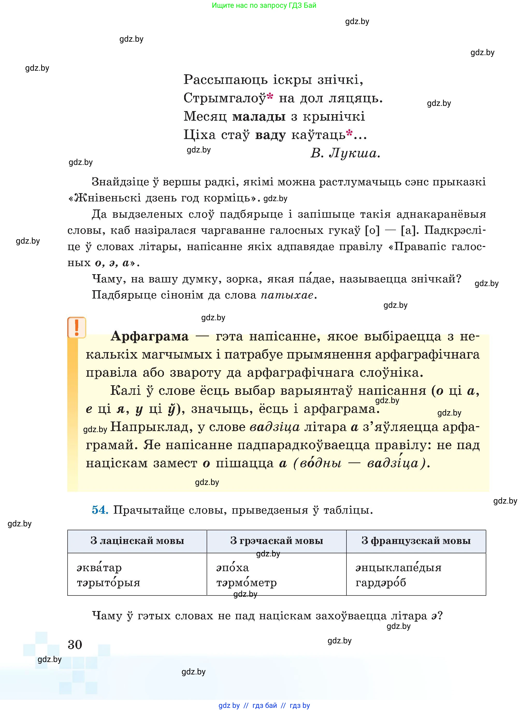 Белорусский язык (Беларуская мова), 5 класс Учебник, авторы: Валочка Ганна Міхайлаўна, Зелянко Вольга Уладзіміраўна, Мартынкевіч Святлана Васільеўна, Якуба Святлана Міхайлаўна, издательство Акадэмія адукацыі, Минск, 2024, голубого цвета, Частка 1, страница 30