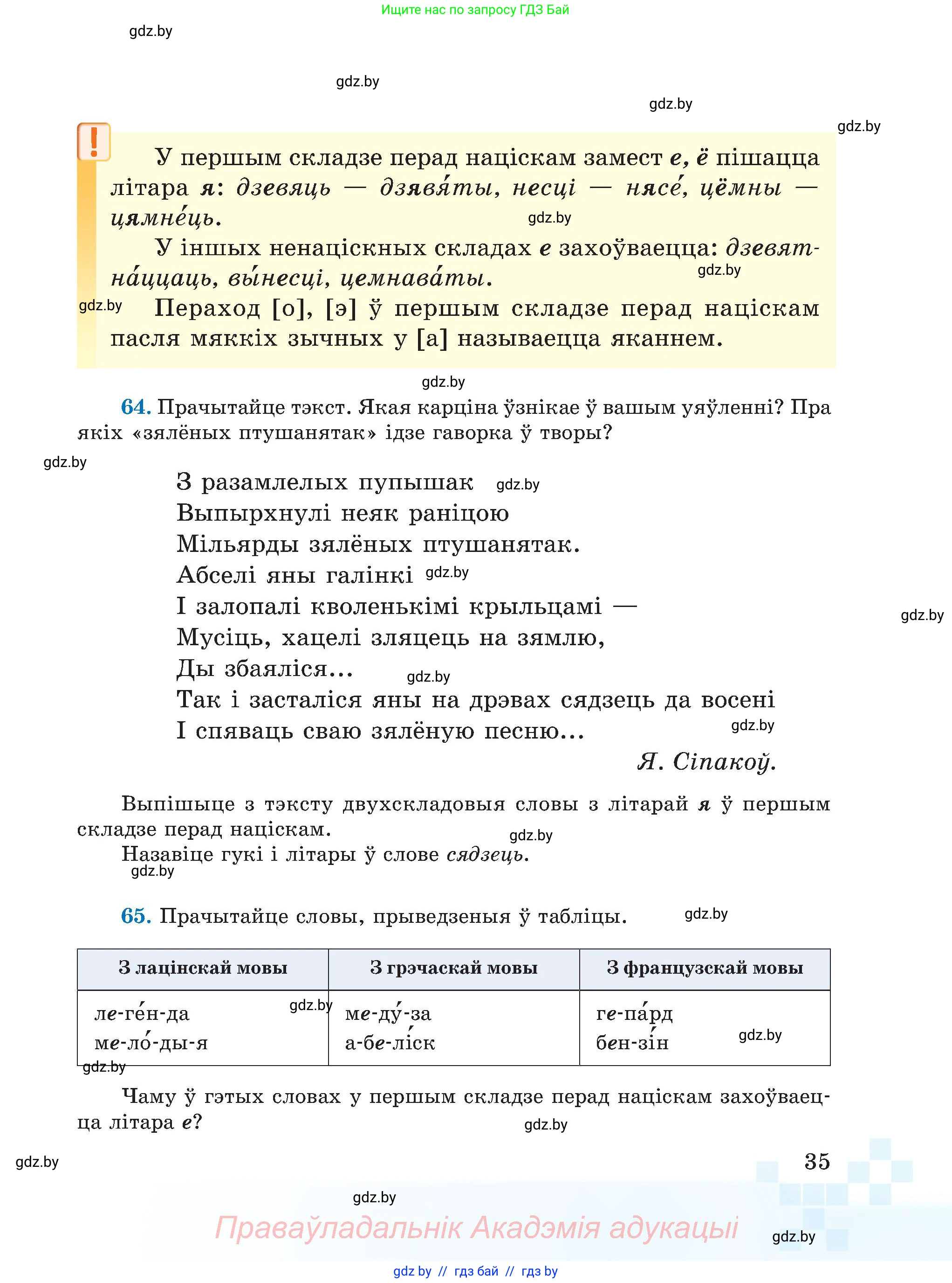 Белорусский язык (Беларуская мова), 5 класс Учебник, авторы: Валочка Ганна Міхайлаўна, Зелянко Вольга Уладзіміраўна, Мартынкевіч Святлана Васільеўна, Якуба Святлана Міхайлаўна, издательство Акадэмія адукацыі, Минск, 2024, голубого цвета, Частка 1, страница 35